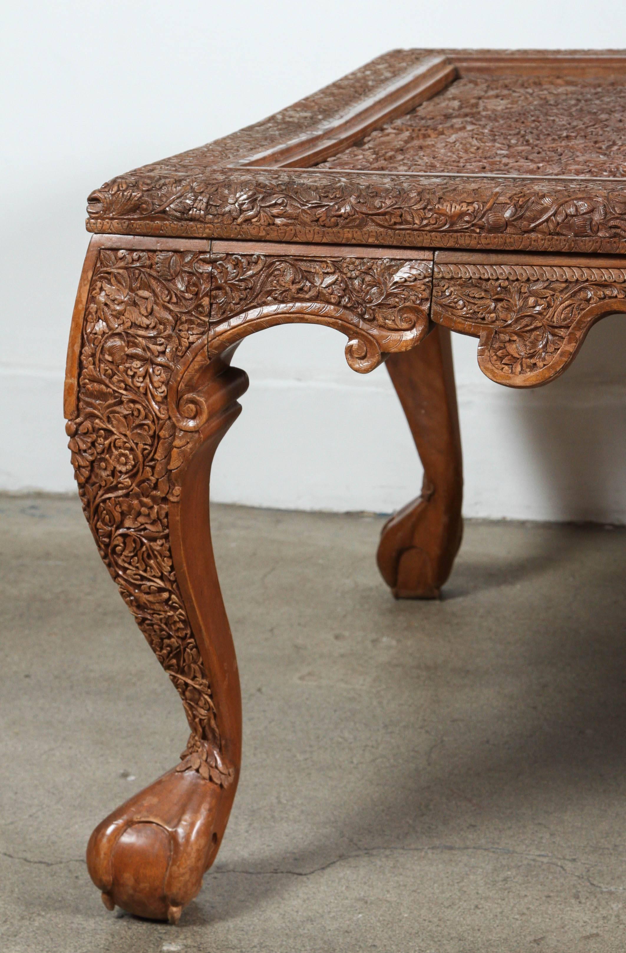 20th Century Anglo Indian Hand-Carved Coffee Table