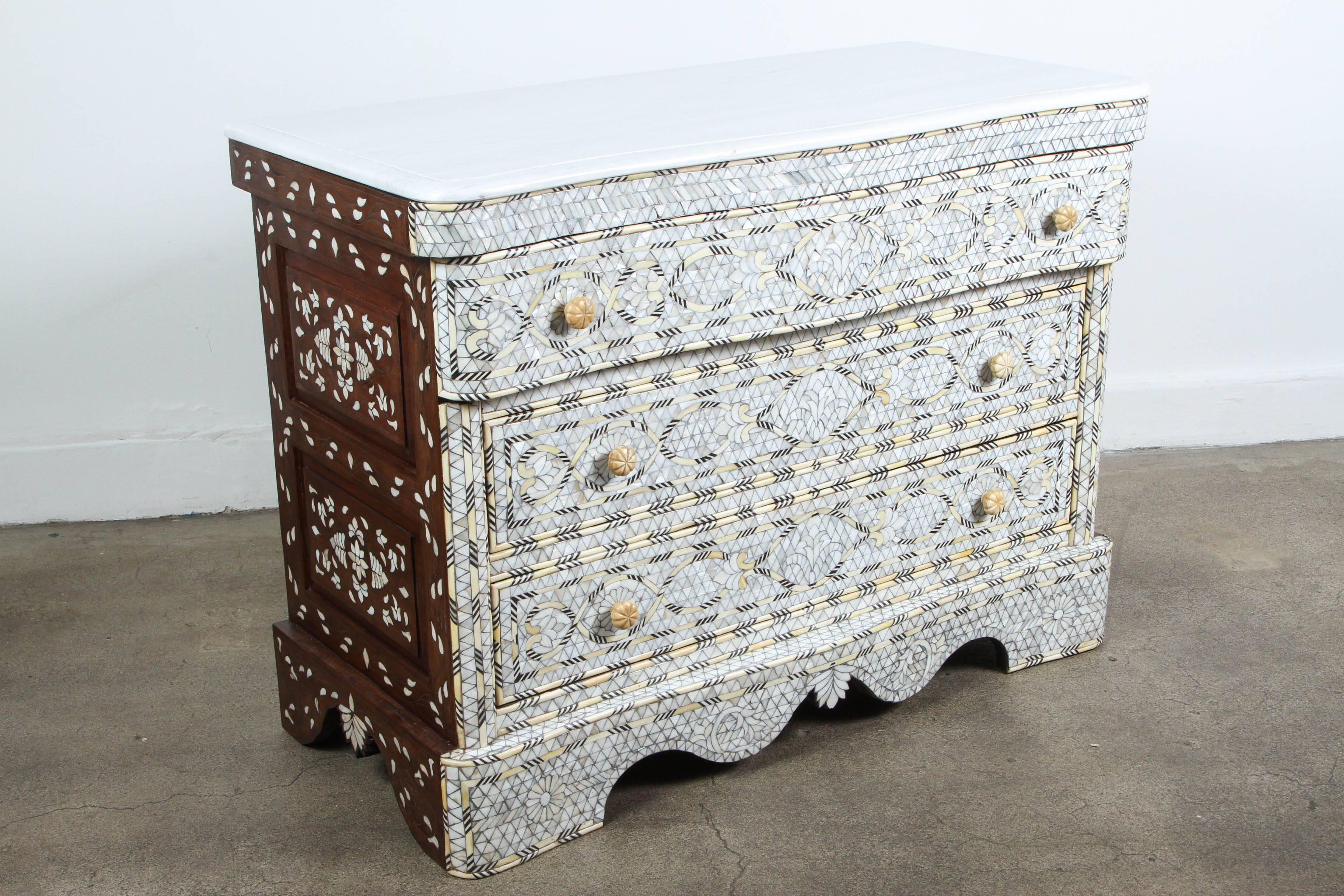 Bone Pair of Syrian White Mother of Pearl Inlay Wedding Dressers