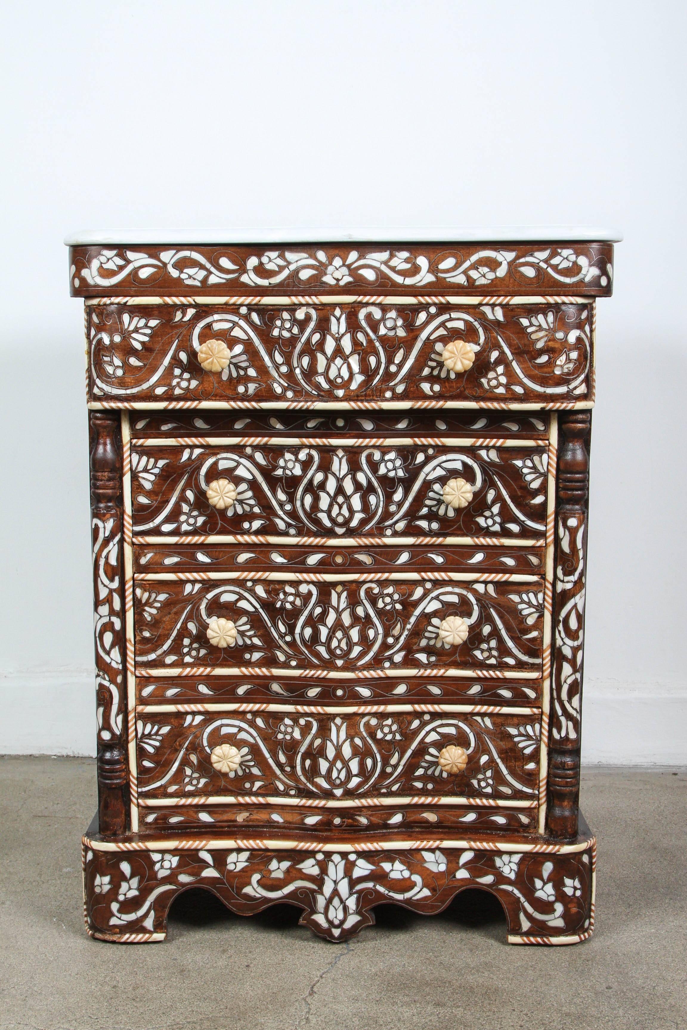 20th Century Pair of Syrian Mother of Pearl Inlay Nightstands