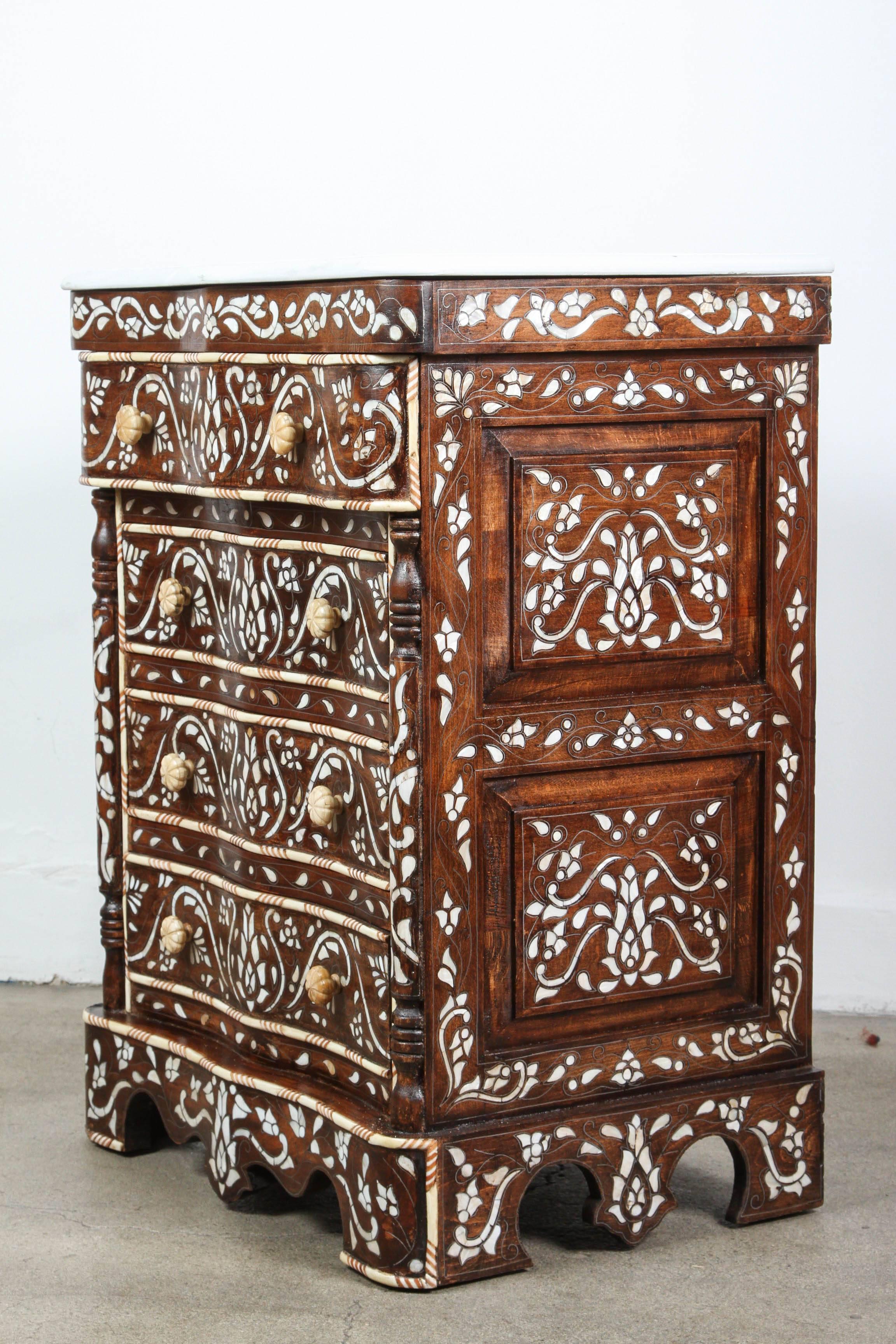 Bone Pair of Syrian Mother of Pearl Inlay Nightstands