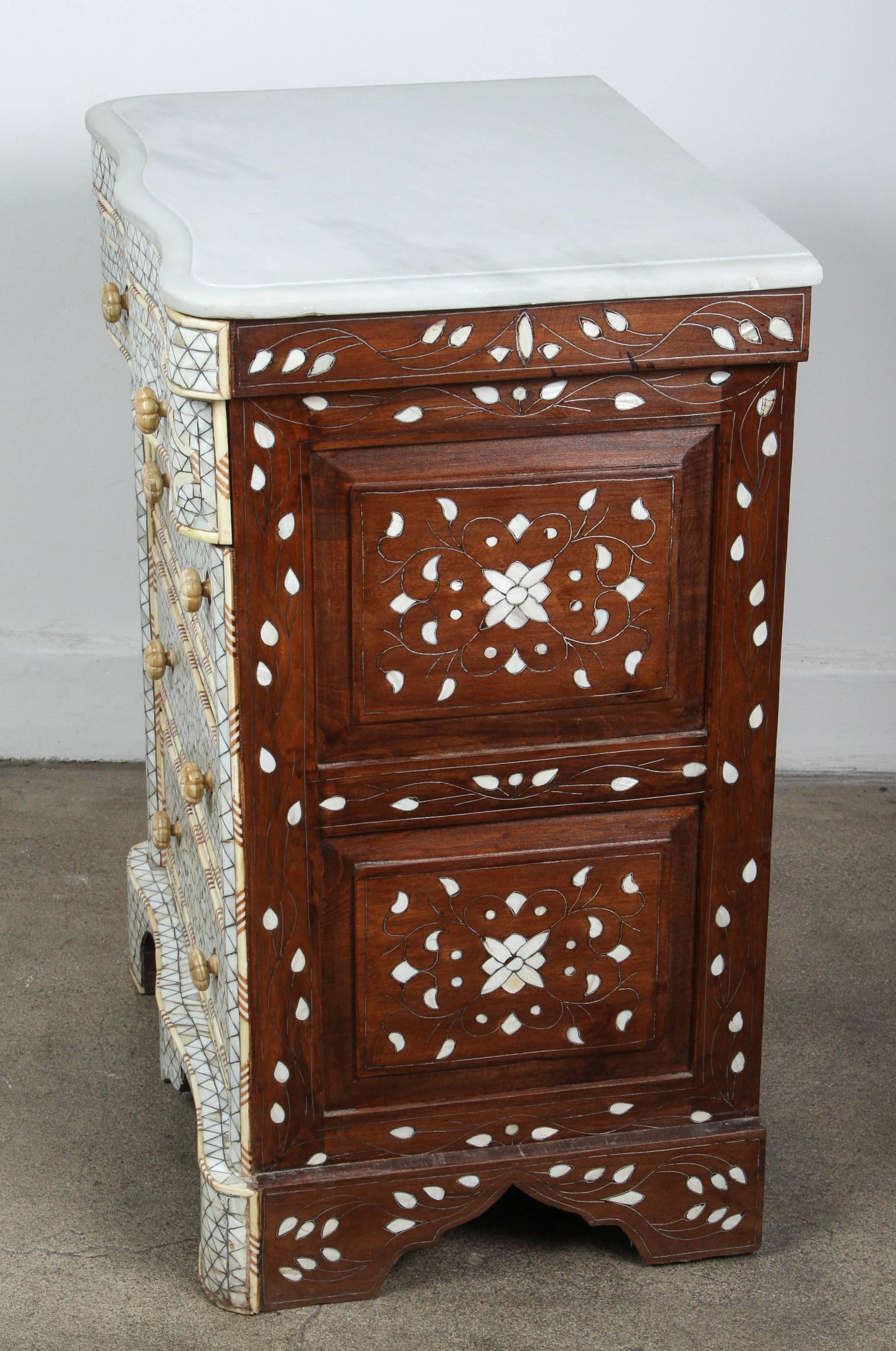 Bone Pair of Mother-of-Pearl Inlay Syrian Nightstands