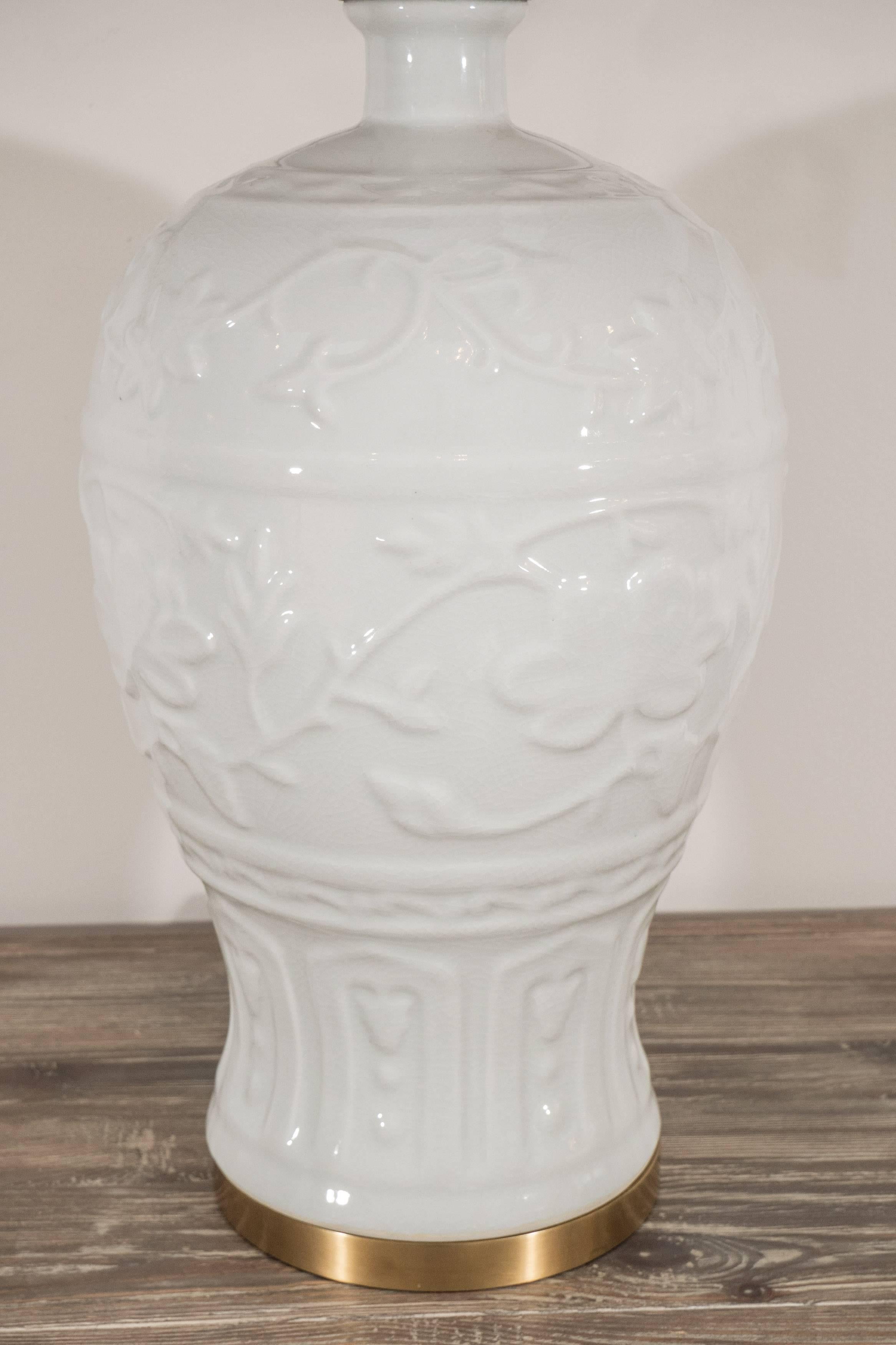 Pair of White Crackled Ceramic Lamps 1