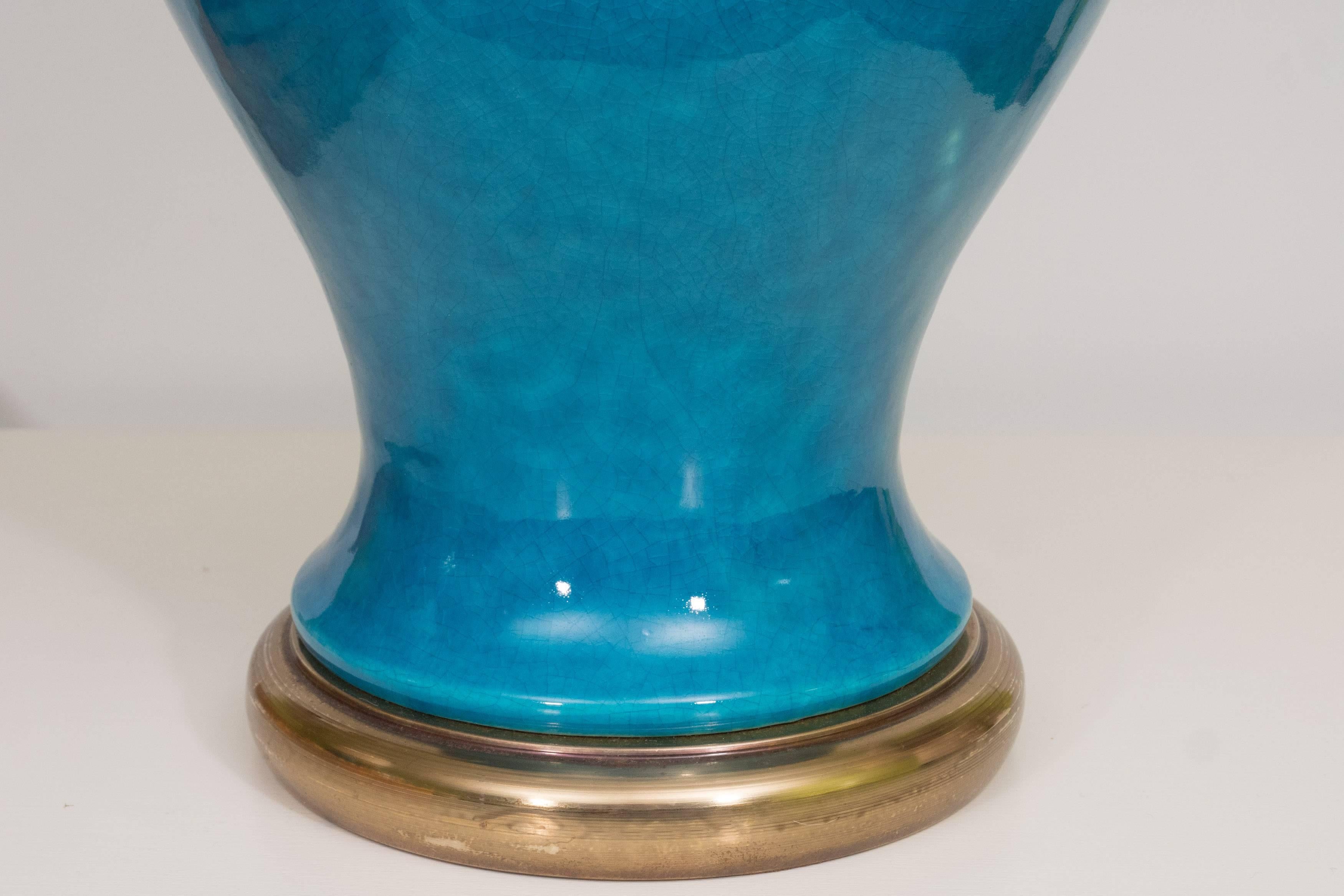 American Pair of Mid-Century Ceramic Blue Lamps