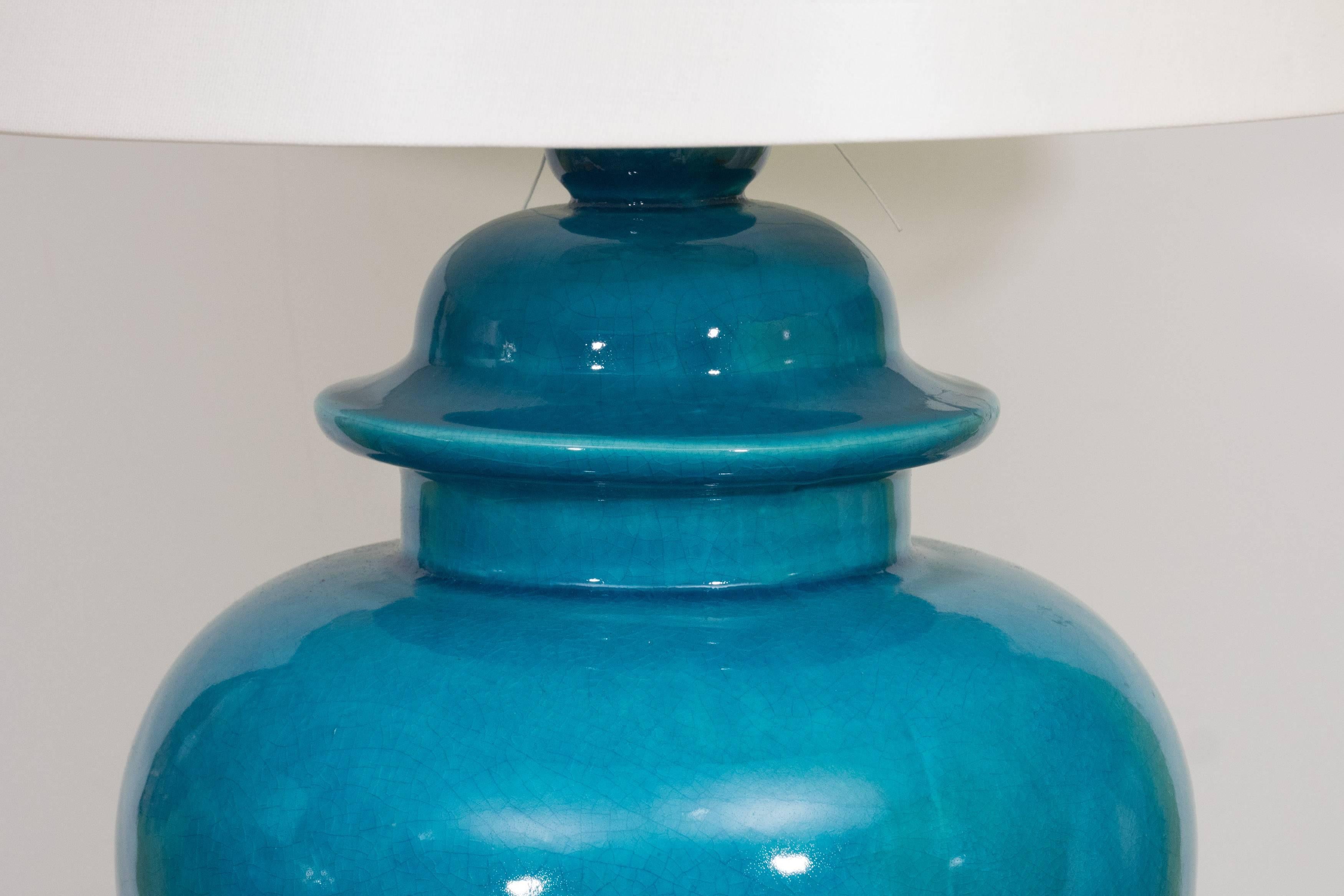 20th Century Pair of Mid-Century Ceramic Blue Lamps