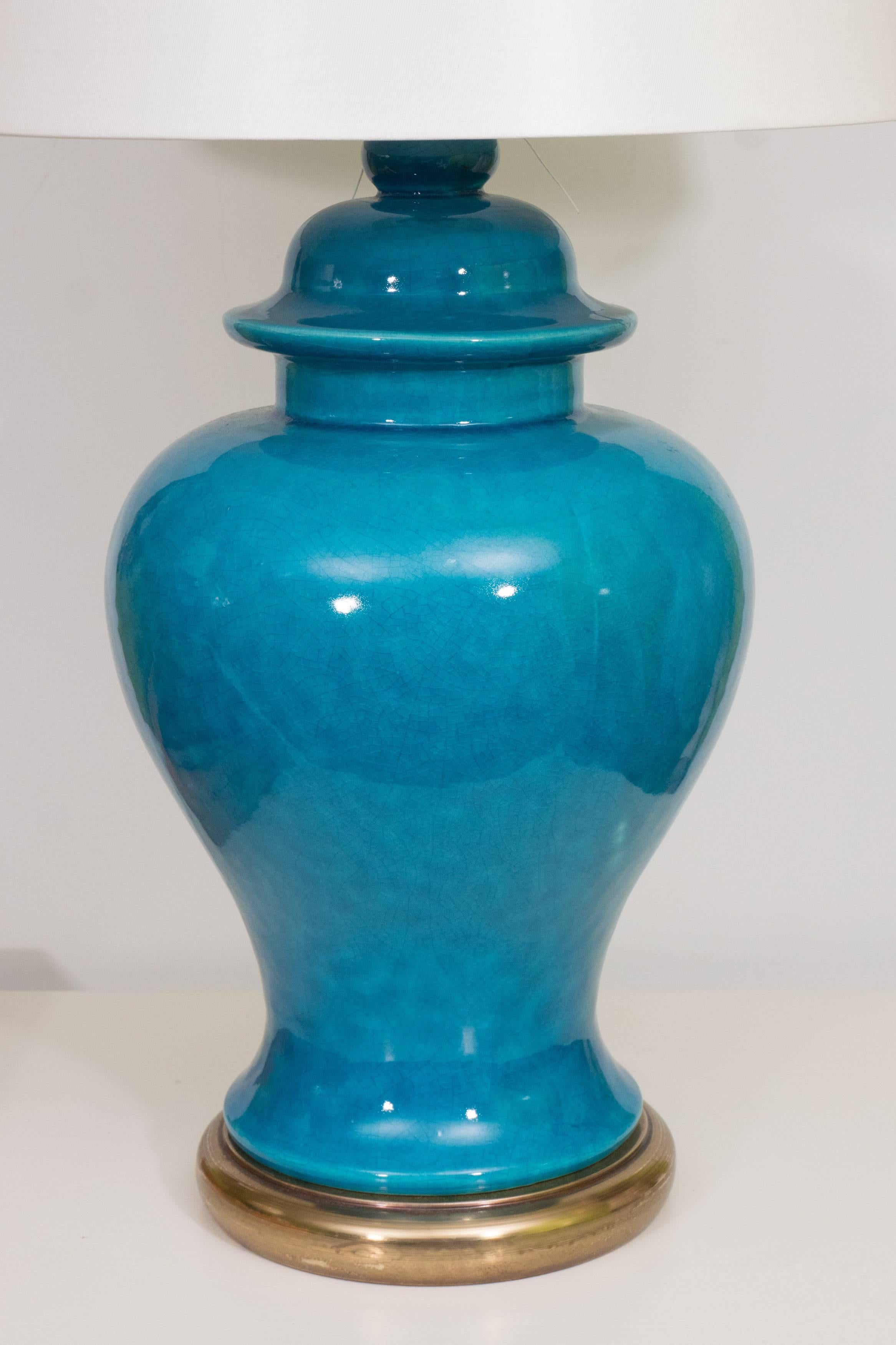 Pair of Mid-Century Ceramic Blue Lamps 1
