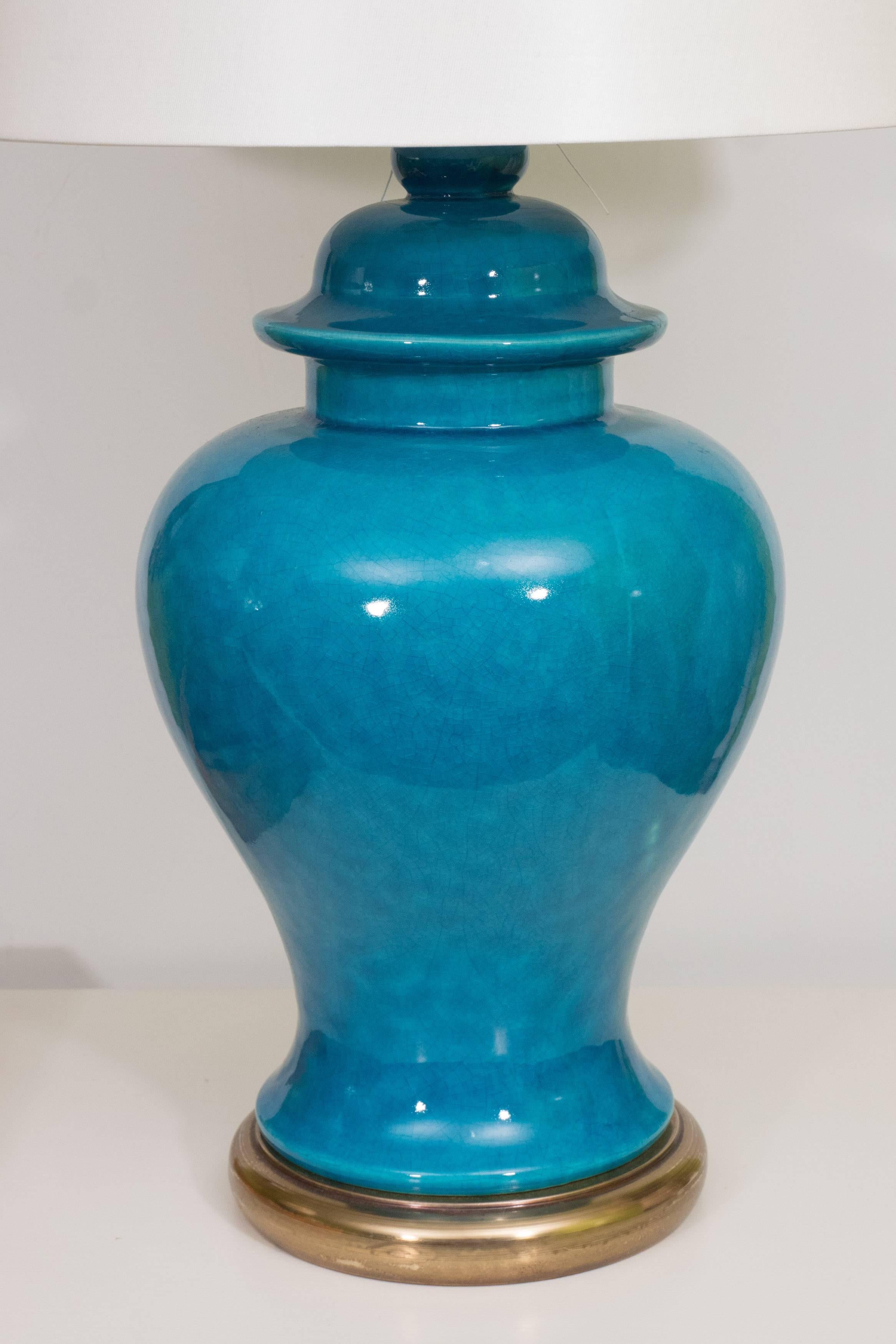 Pair of Mid-Century Ceramic Blue Lamps 2