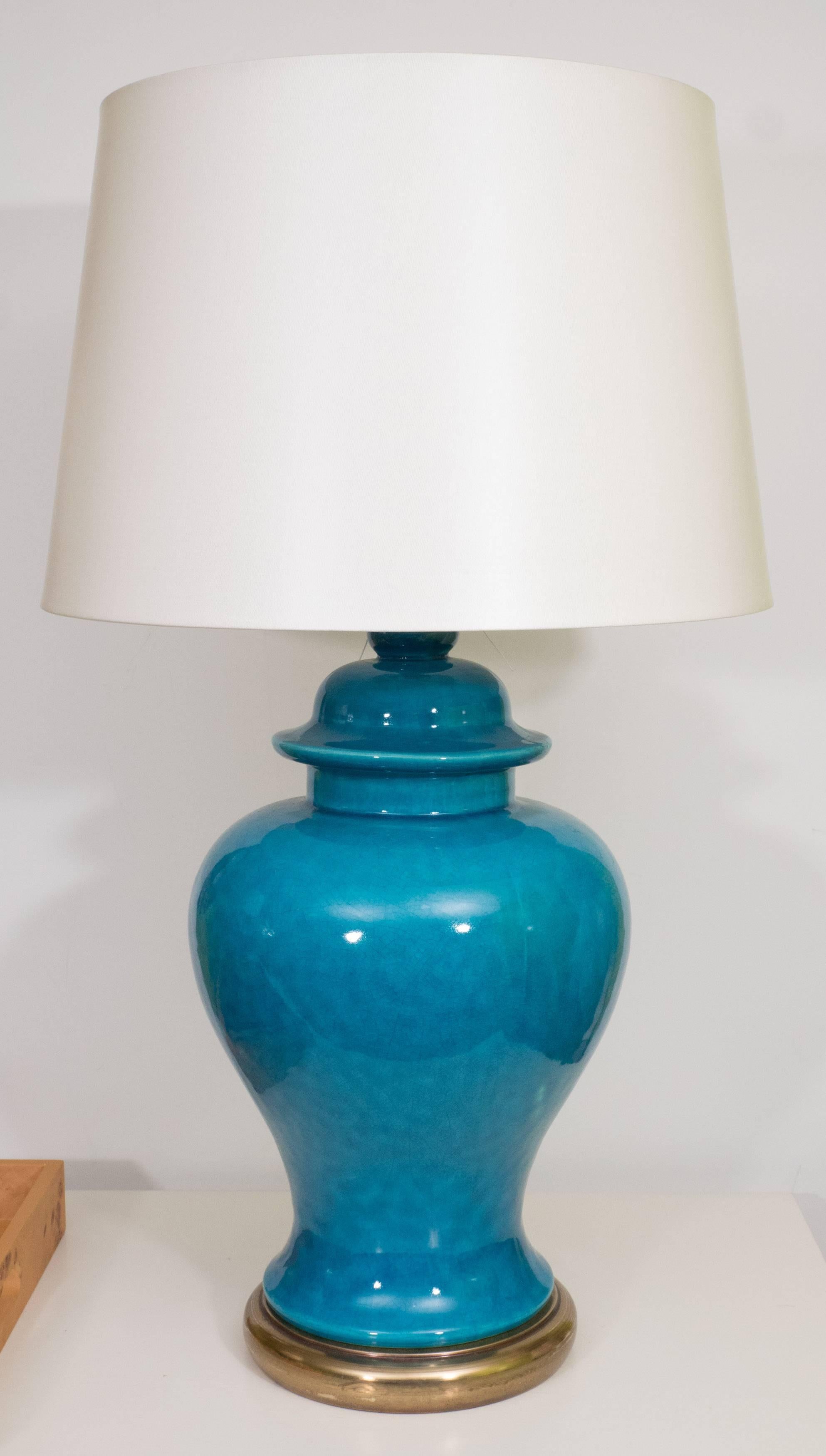 Pair of Mid-Century Ceramic Blue Lamps 3