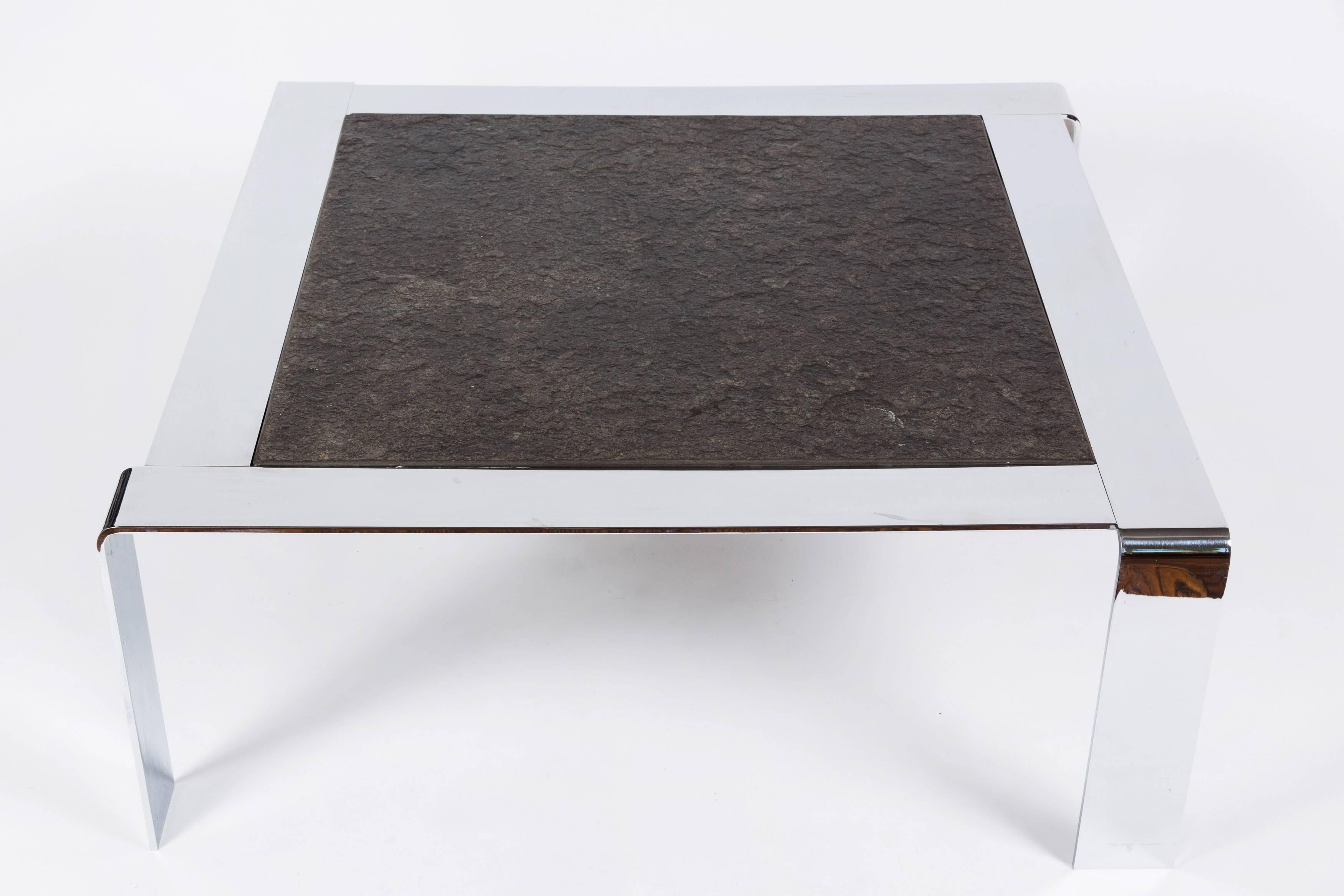 Mid-20th Century 1960s French Chromed Steel and Slate Coffee Table