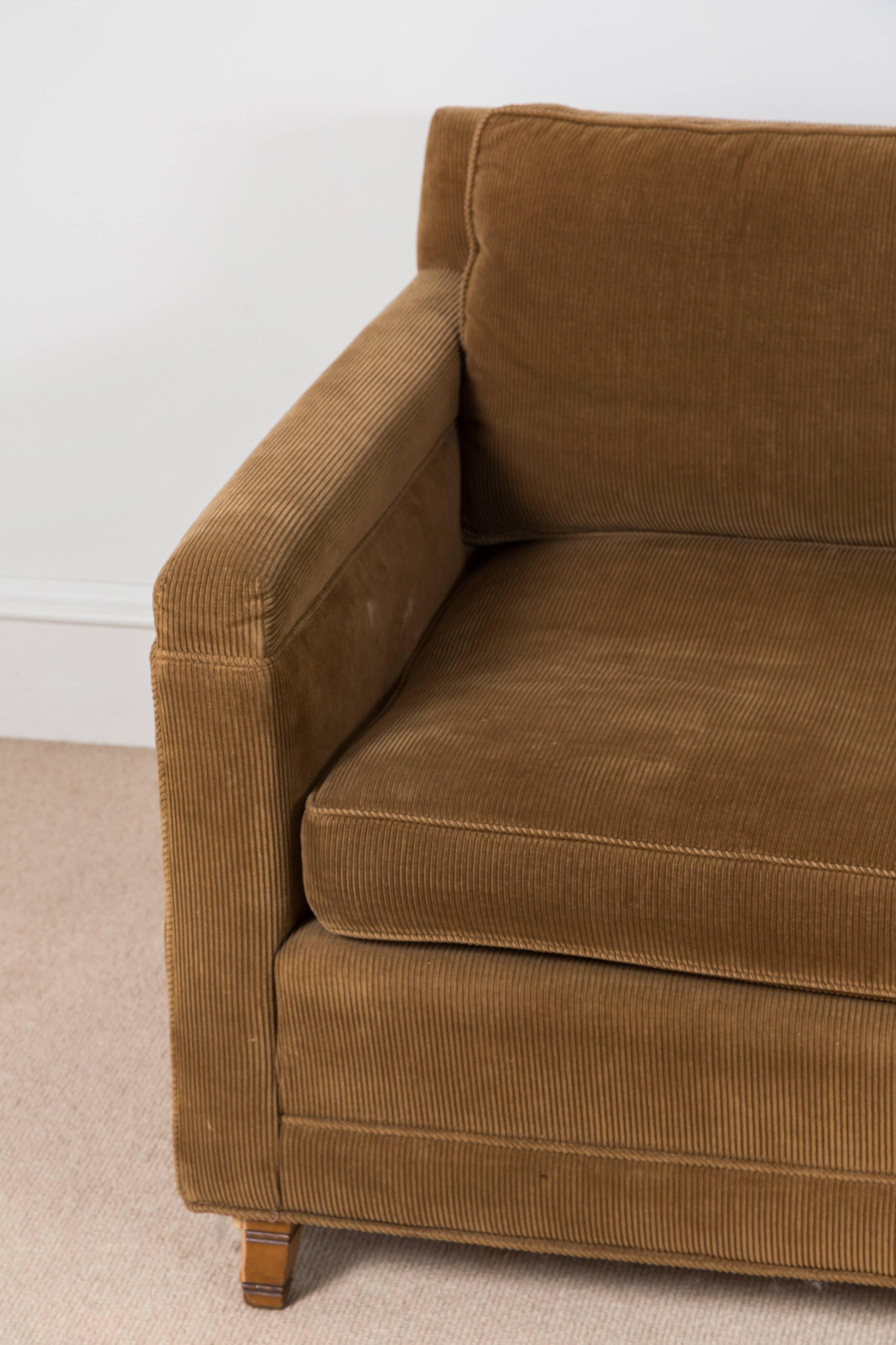 Danish sofa, upholstered in early 2000s in camel corduroy.