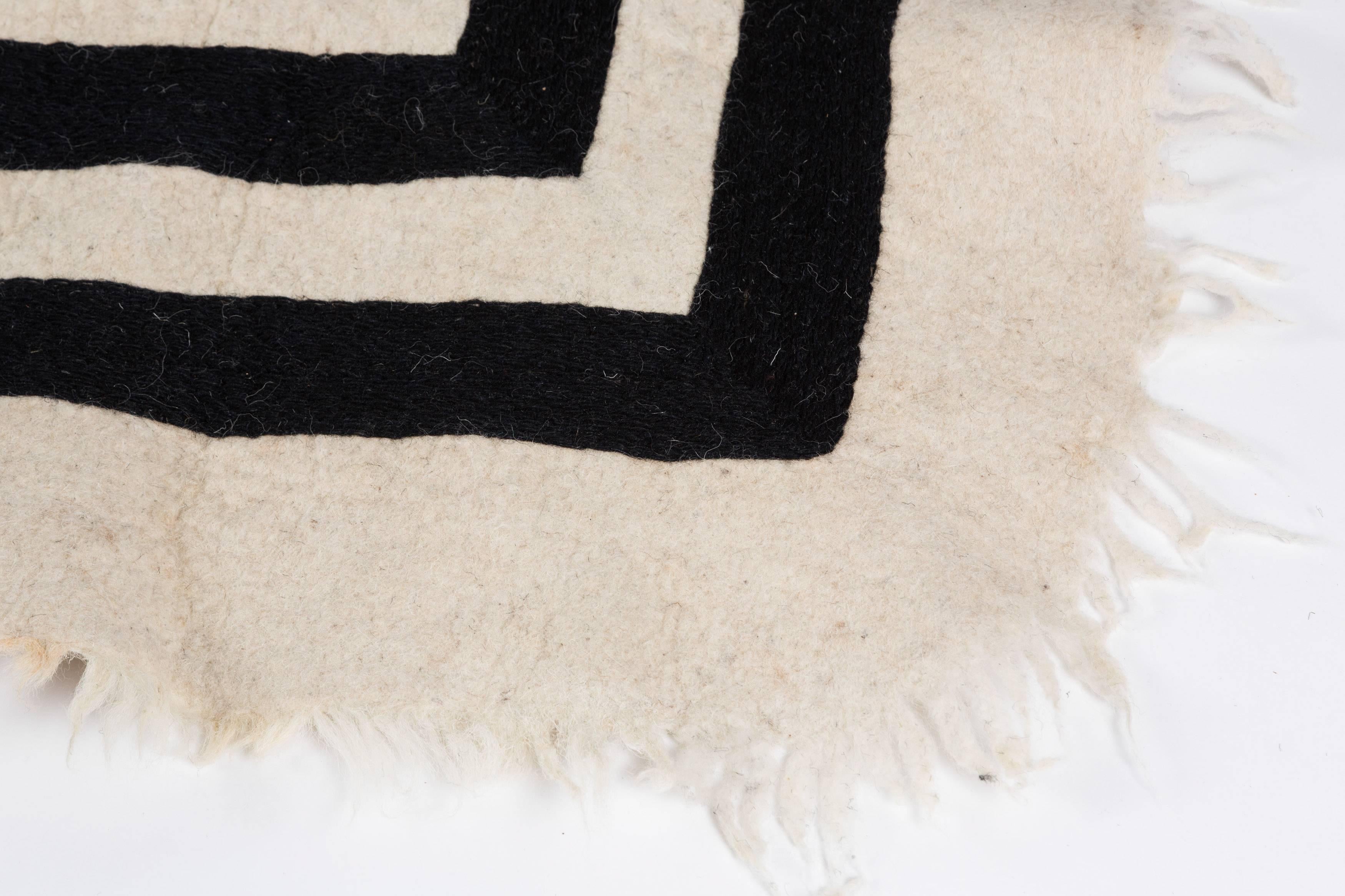Contemporary Hand-Loomed Swedish Black and White Wool Rug