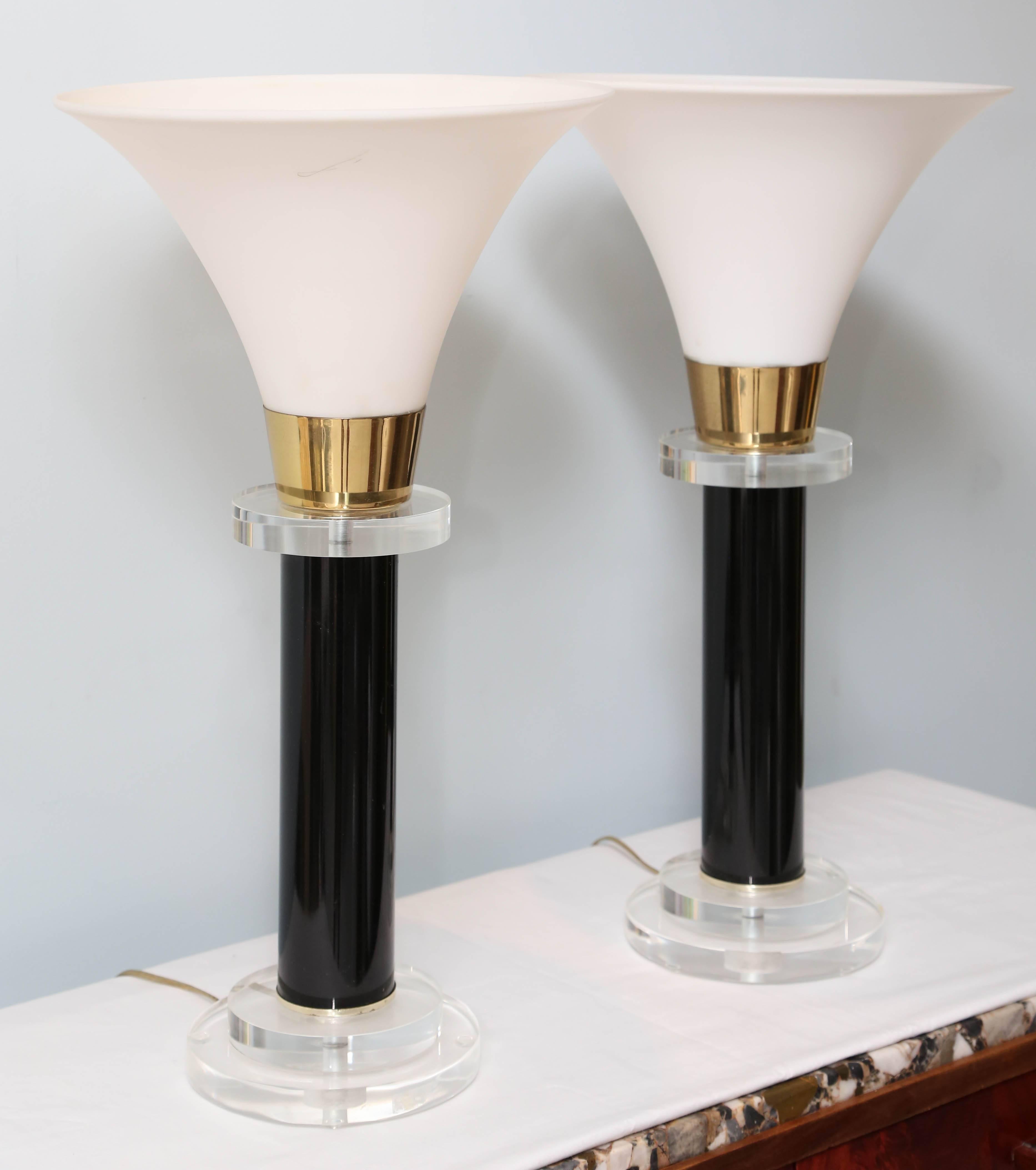 Art Deco SALE ! SALE! SALE! PR/torcheres, Midcentury, Black and Clear Lucite, Milkglass For Sale