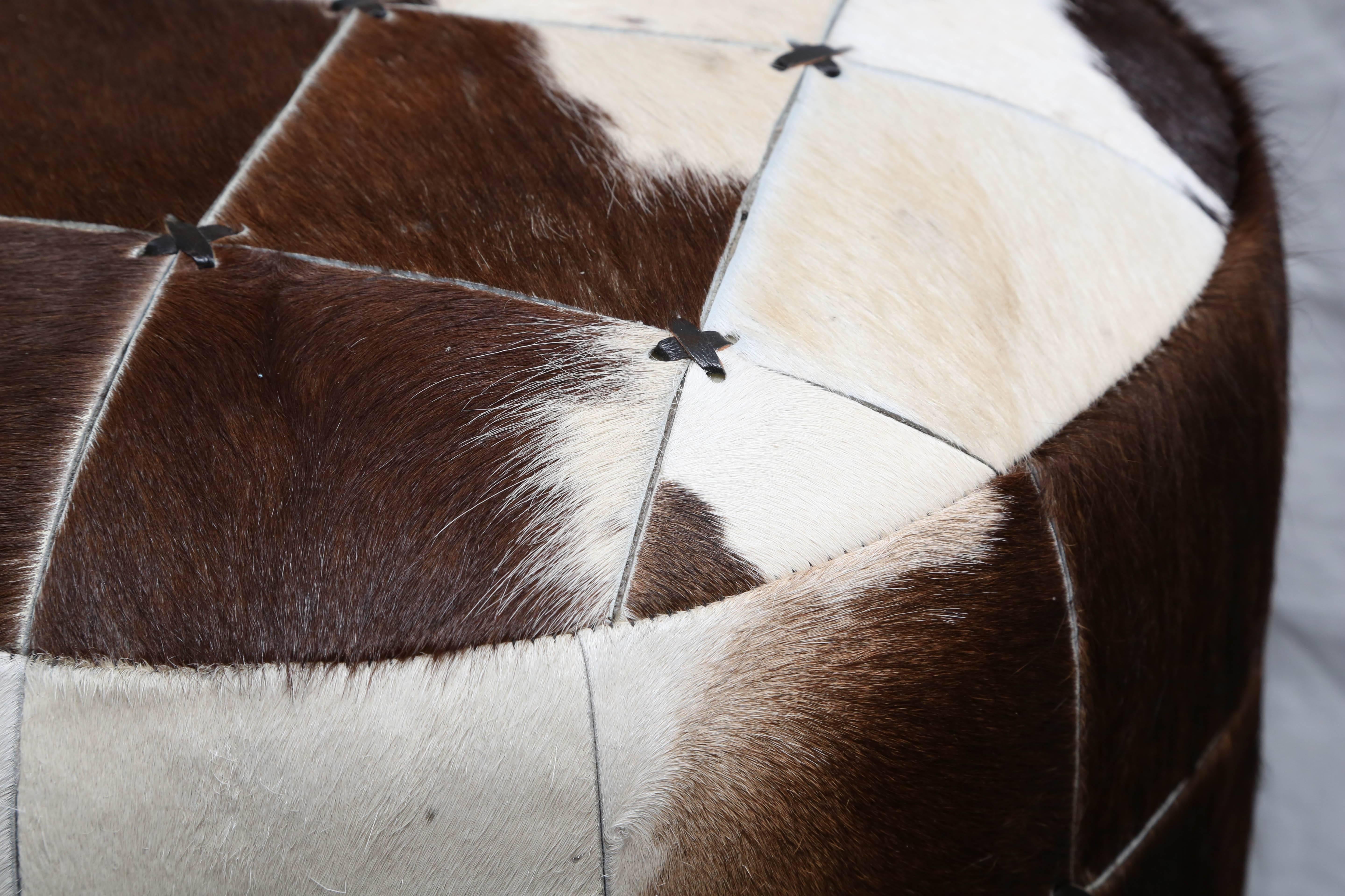 Contemporary Pair of Cowhide Ottomans or Footstools, Super Chic