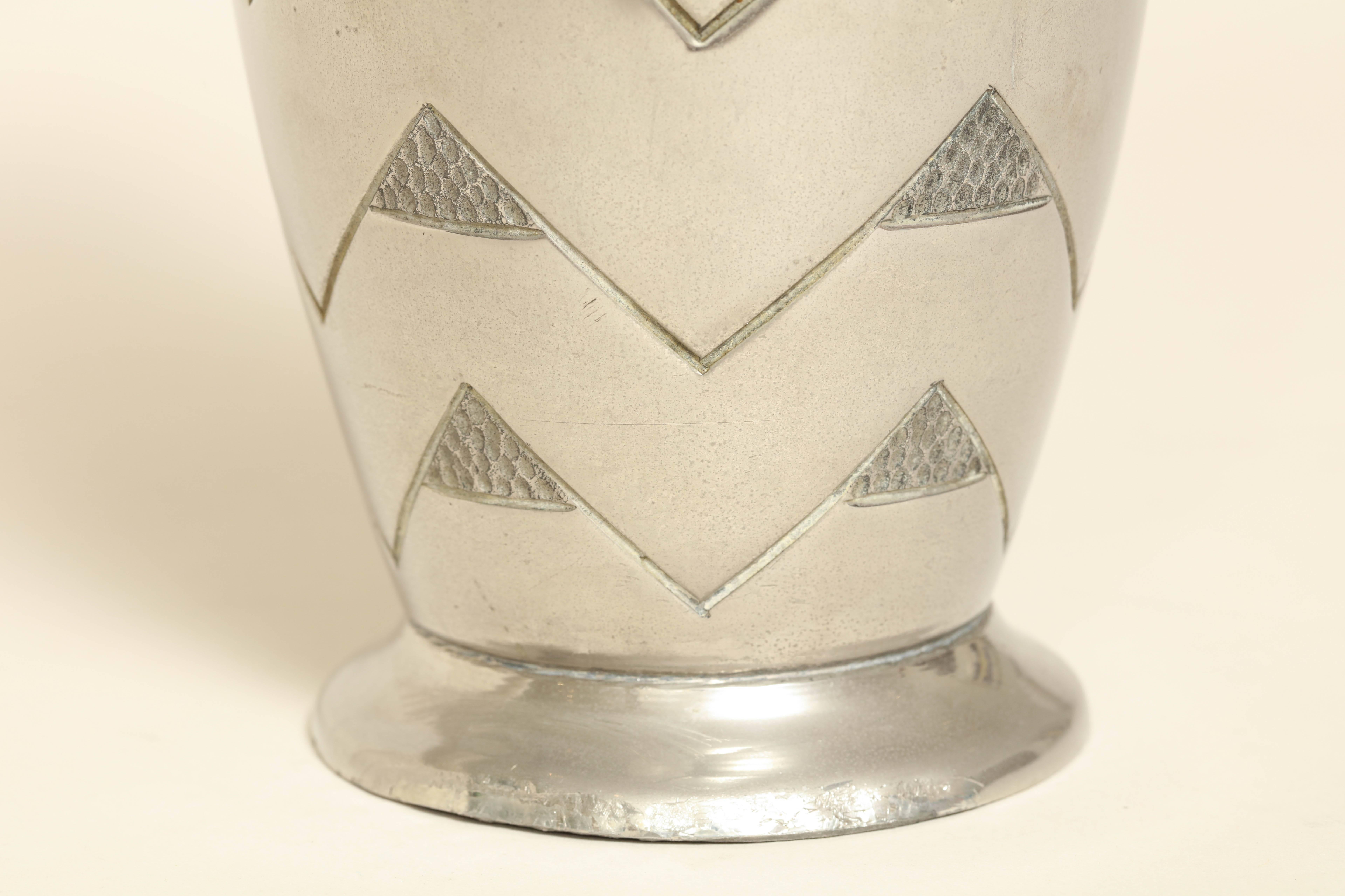 Rene Delavan French Art Deco Pewter Dinanderie Pitcher For Sale 4