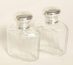 Sybil Dunlop English Art Deco Pair of Crystal & Sterling Silver Scent Bottles