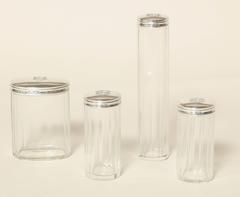 T. Powell English Art Deco Four-Piece Crystal and Sterling Silver Dressing Set