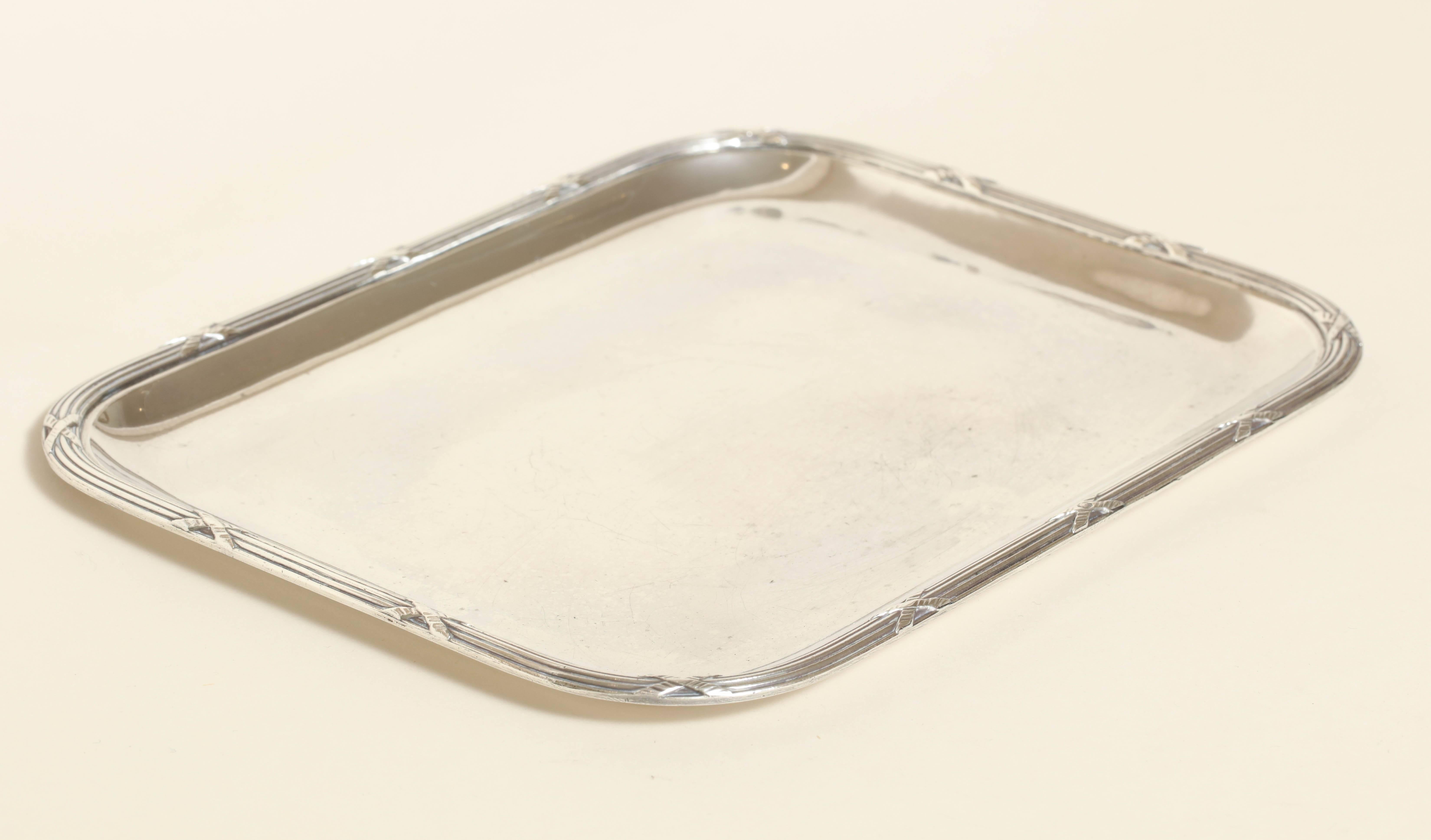 Measures: 8 ¾'' wide; 6 15/16'' long
10.55 ozs.

Impressed with Minerve for 950 silver/ Tirbour poincon Tirbour valise.
 