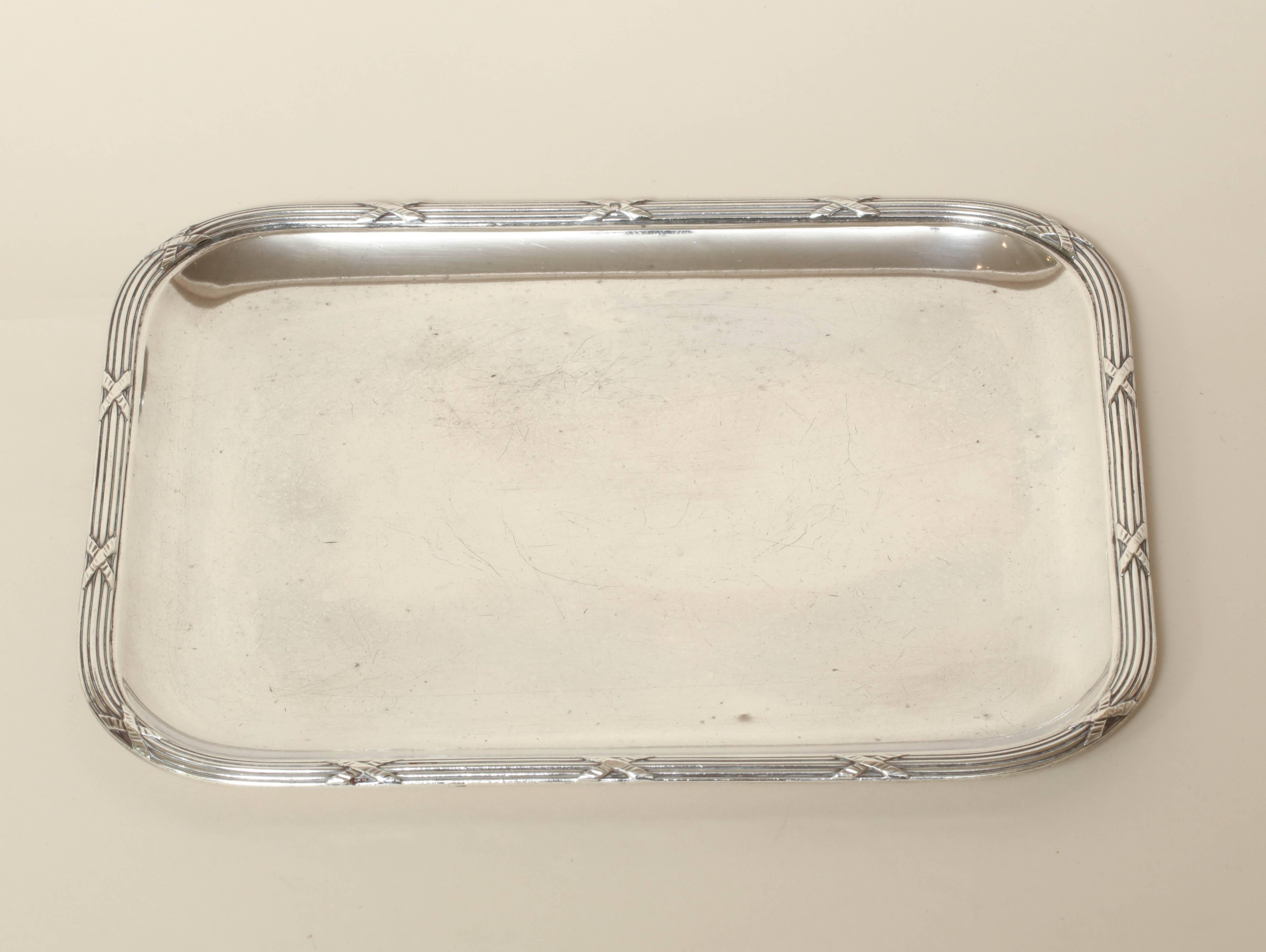 20th Century Charles Tirbour French Art Deco Small Rectangular Sterling Silver Tray