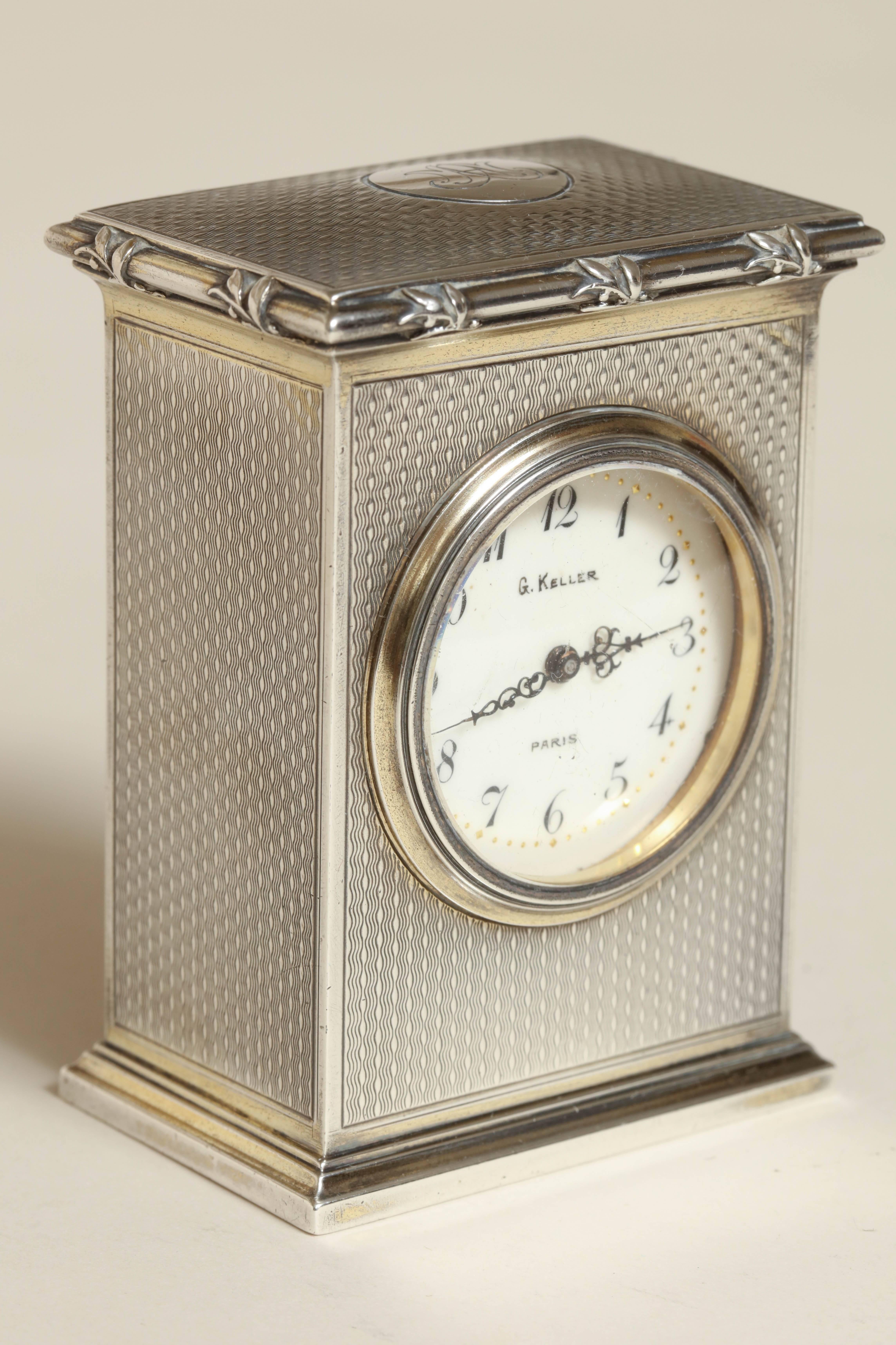 Art Deco Gustave Keller Freres Sterling Silver Gilt Clock