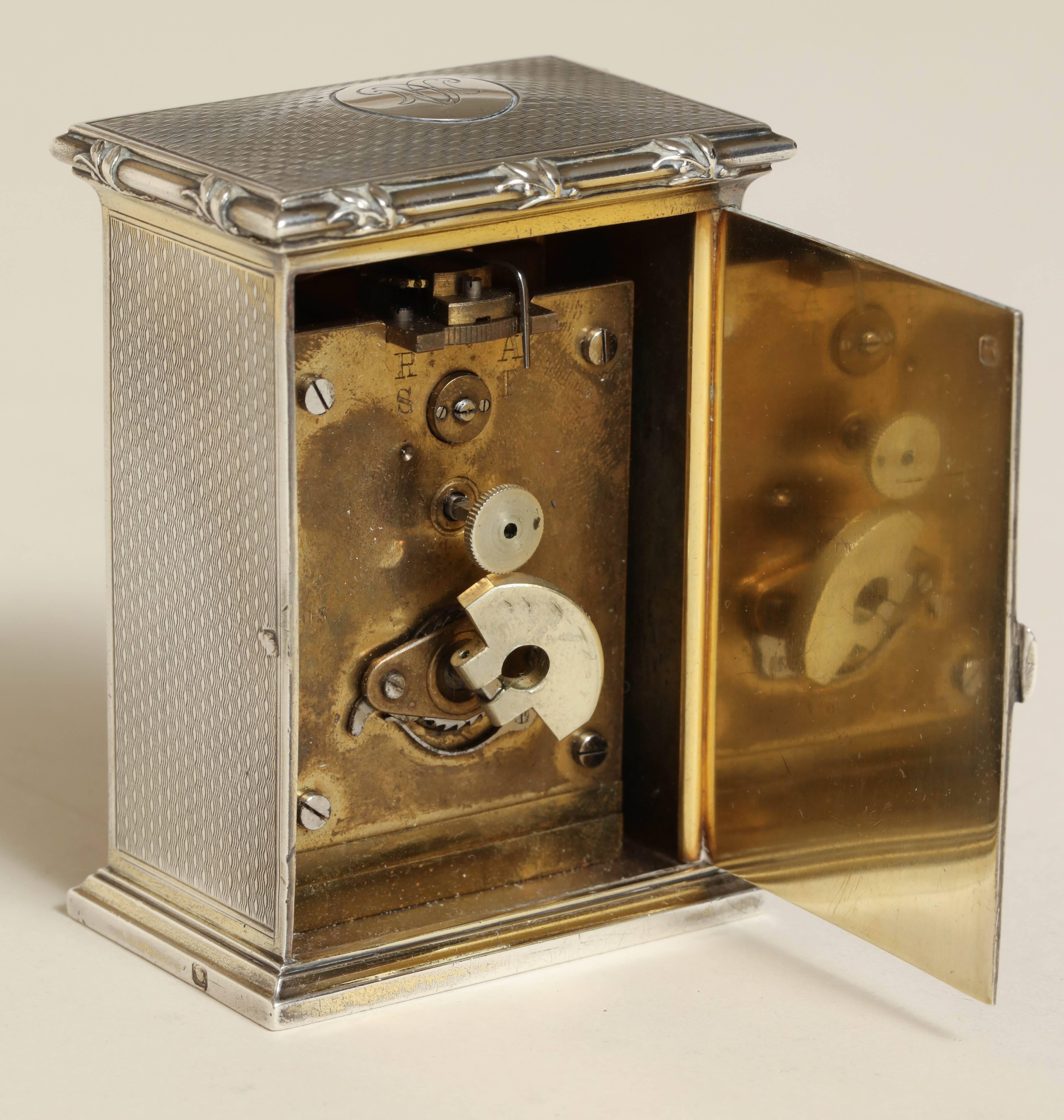 Gustave Keller Freres Sterling Silver Gilt Clock In Excellent Condition In New York, NY