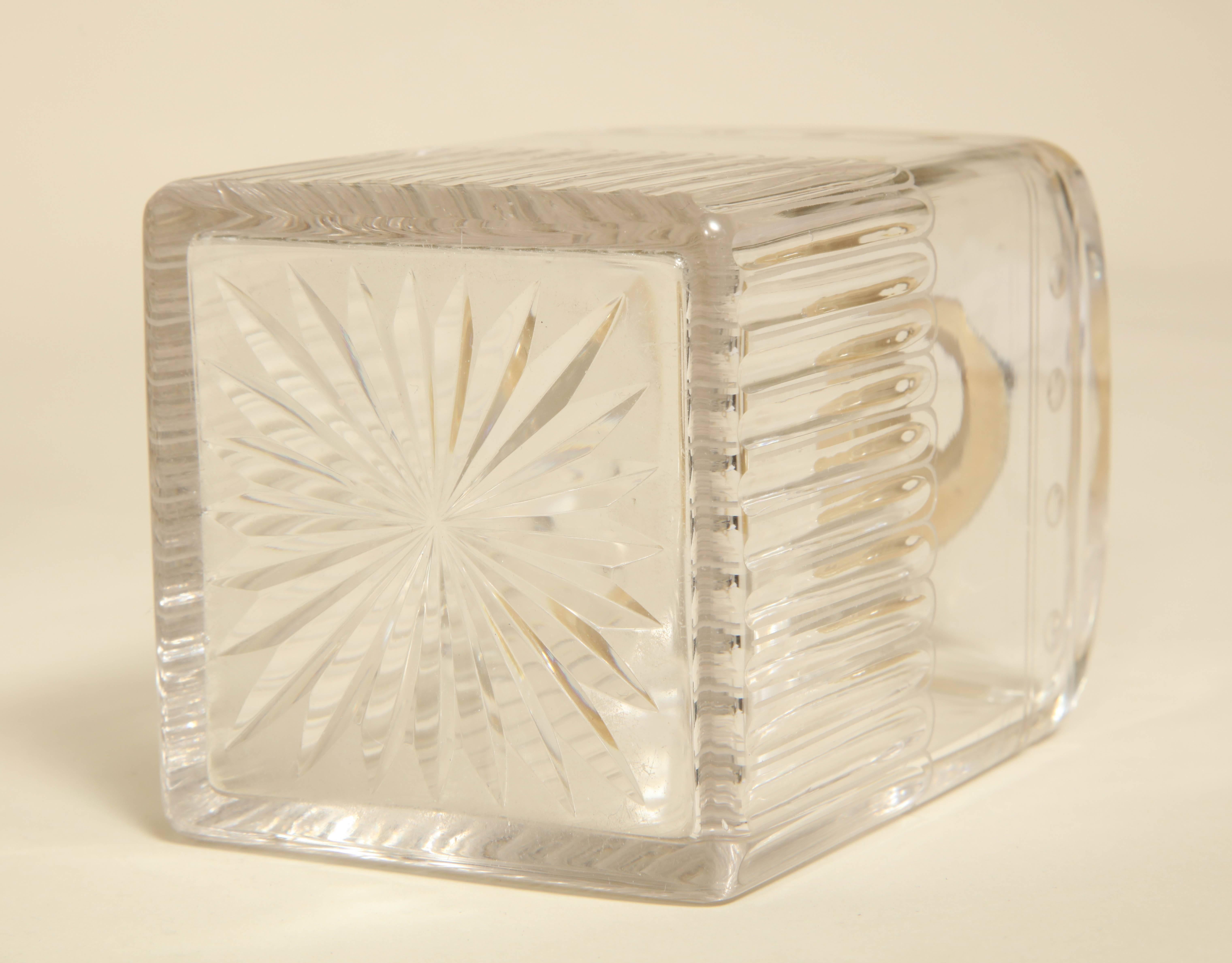 French Art Deco Set of Large Cut & Etched Glass Flacons with Sterling Silver Top For Sale 4