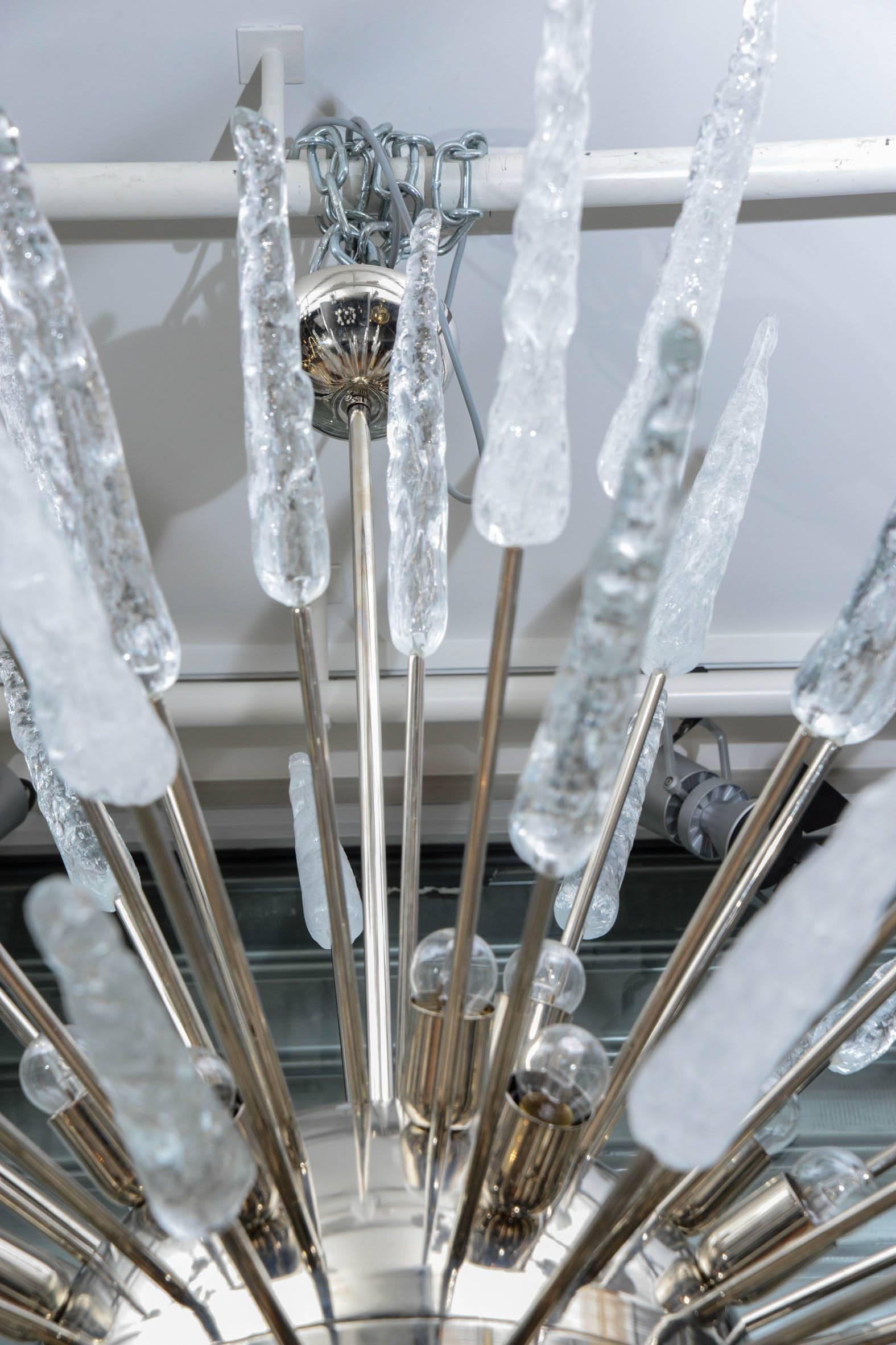 Italian Large Nickel Finished Sputnik Chandelier with Murano Glass Spikes For Sale