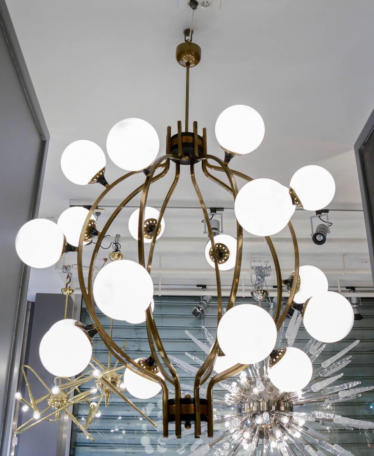 Brass Cage Style Globes Chandeliers