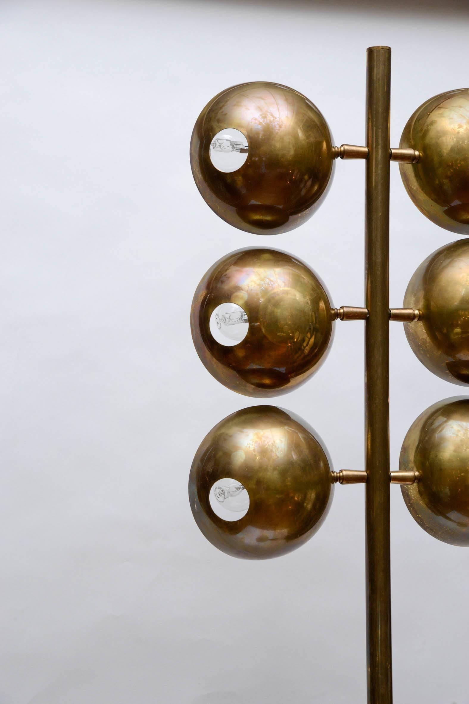 Mid-Century Modern Tall Marble and Brass Six Lights Floor Lamp