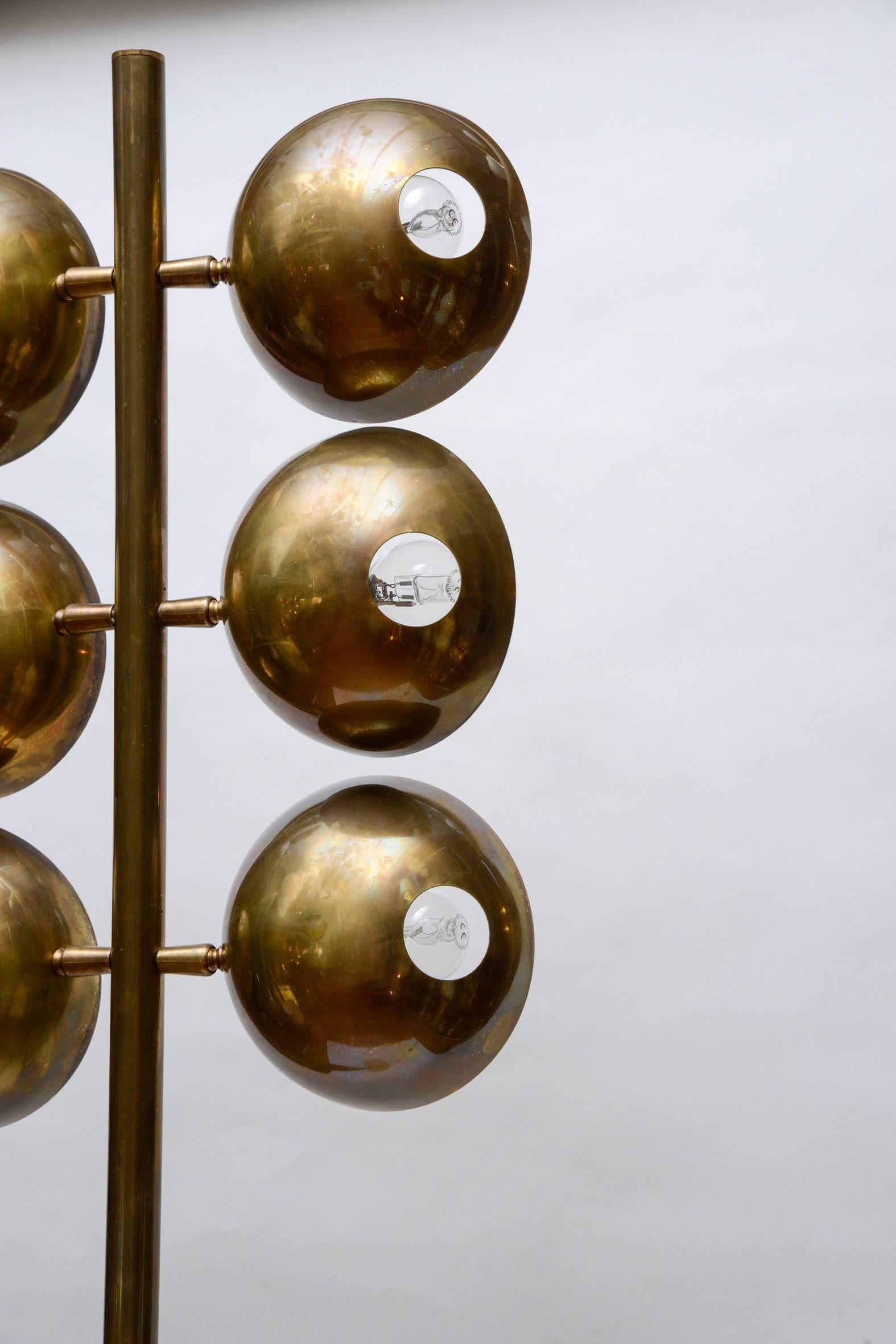 Italian Tall Marble and Brass Six Lights Floor Lamp