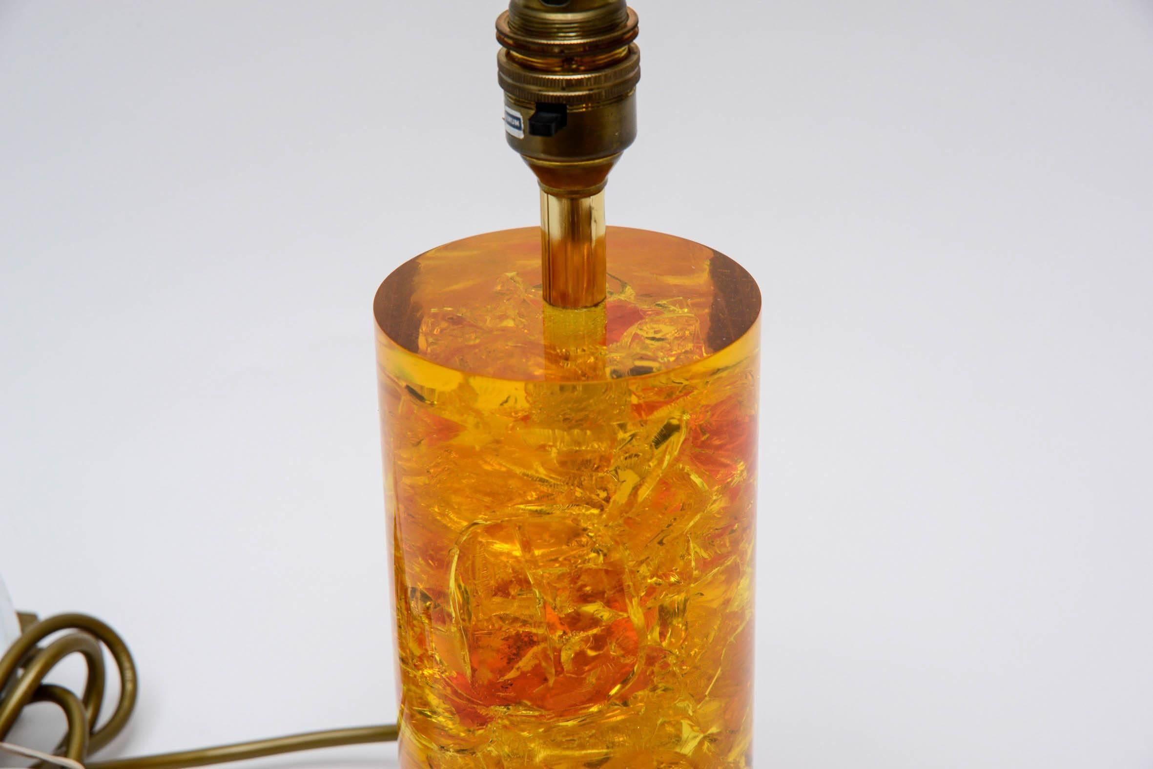 Mid-Century Modern Pair of Pop Yellow Fractal Resin Lamps