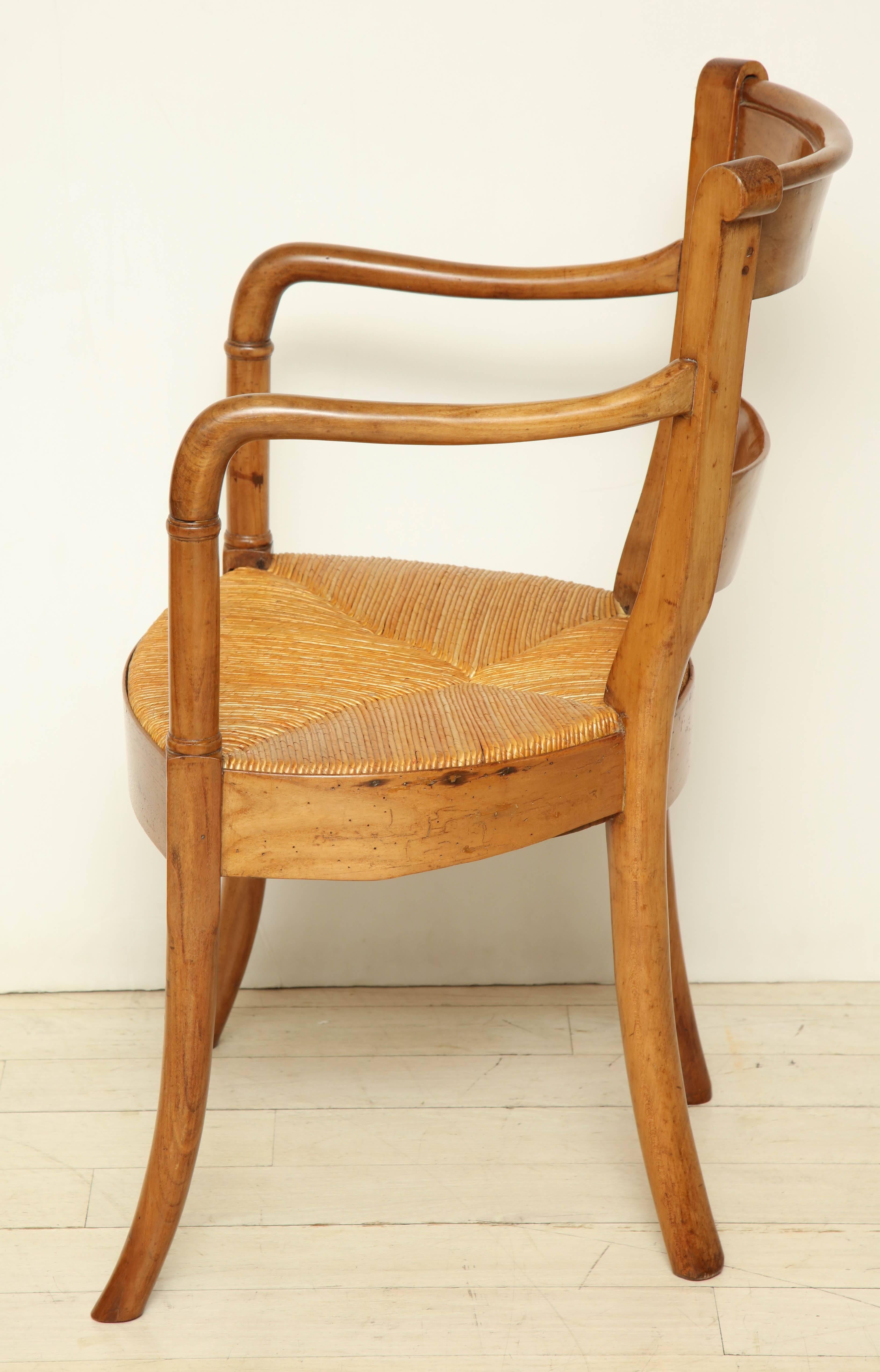 French Provincial Blond Walnut Armchair with Rush Seat, circa 1880 1