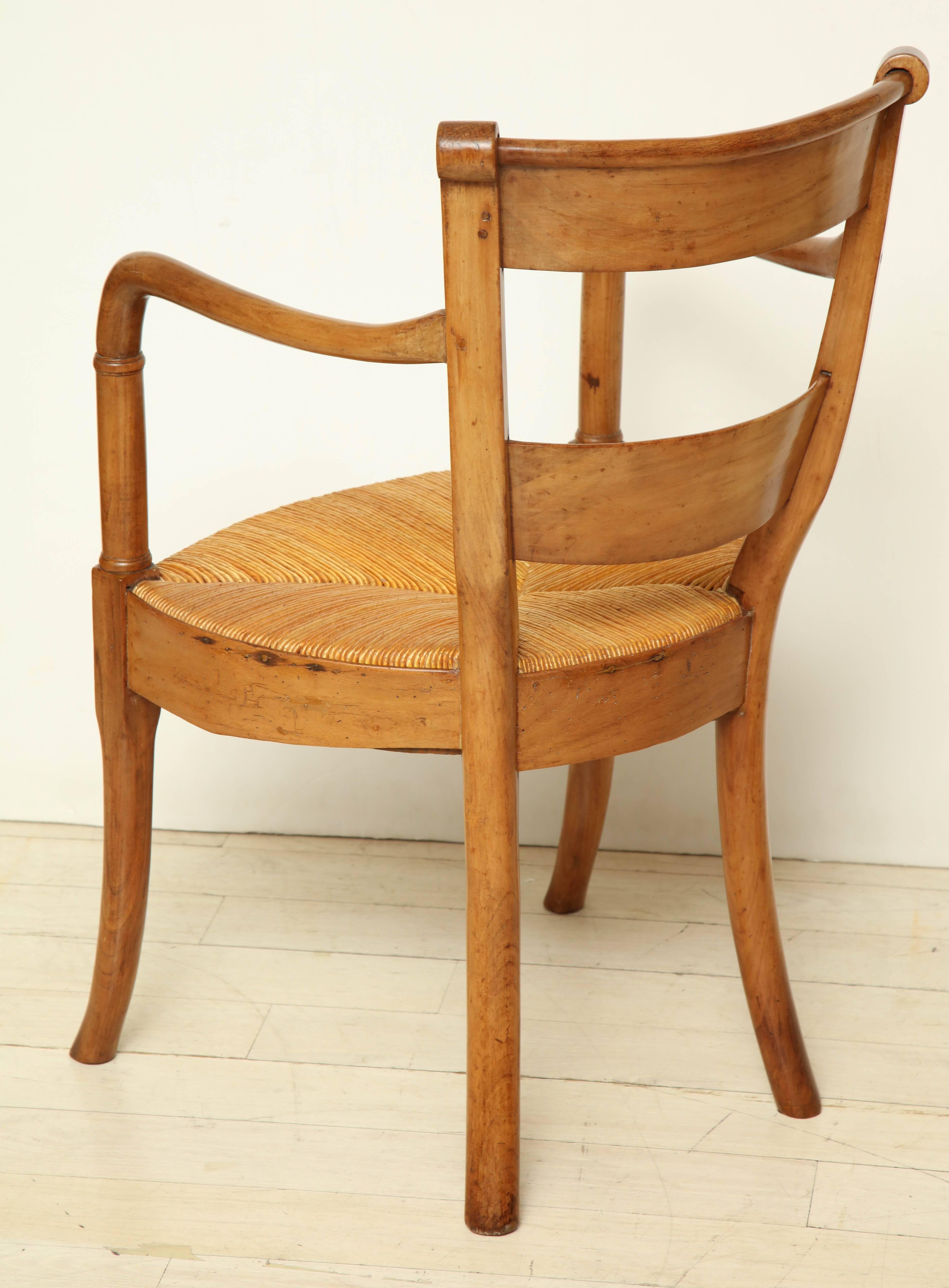 French Provincial Blond Walnut Armchair with Rush Seat, circa 1880 2
