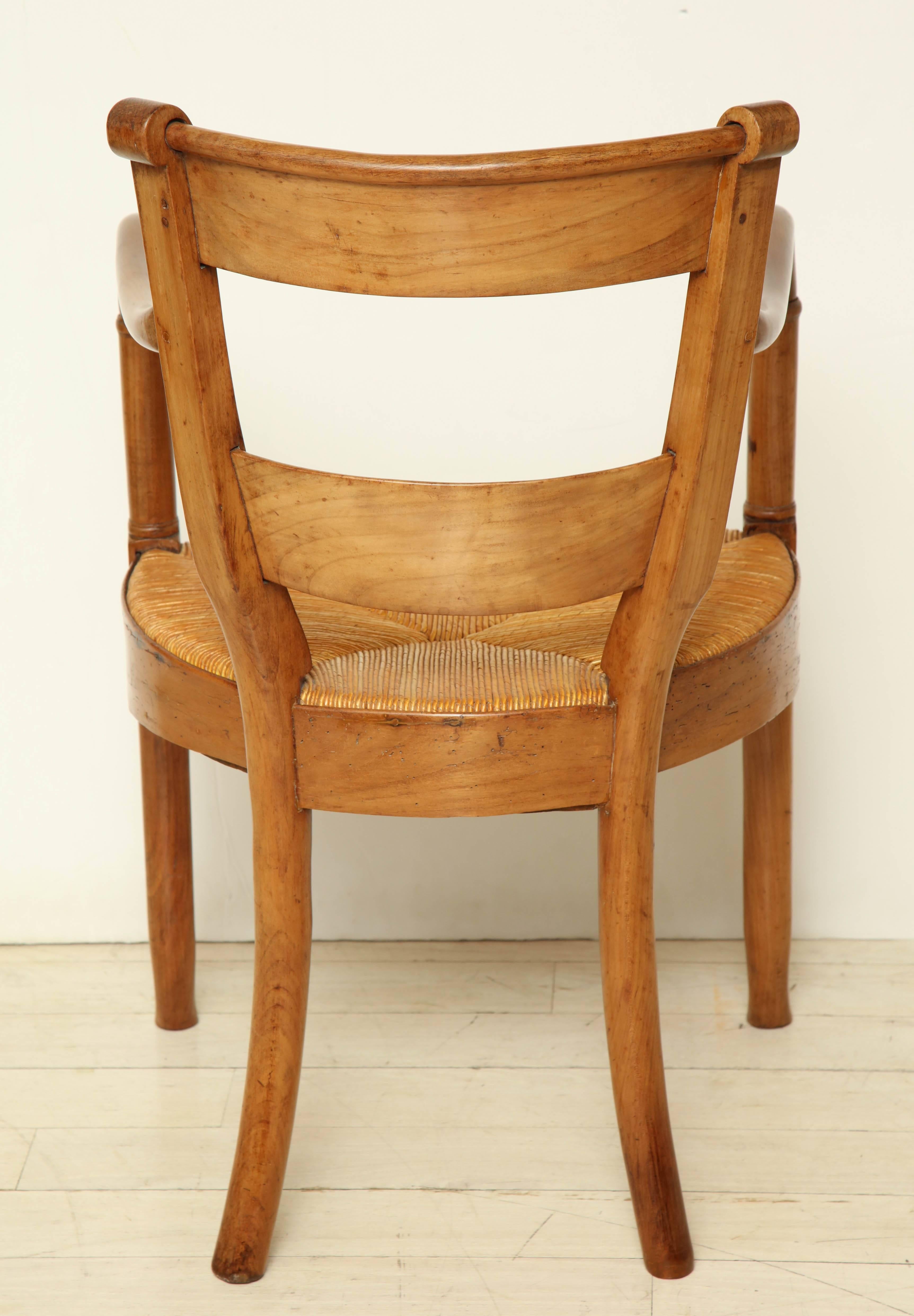 French Provincial Blond Walnut Armchair with Rush Seat, circa 1880 3