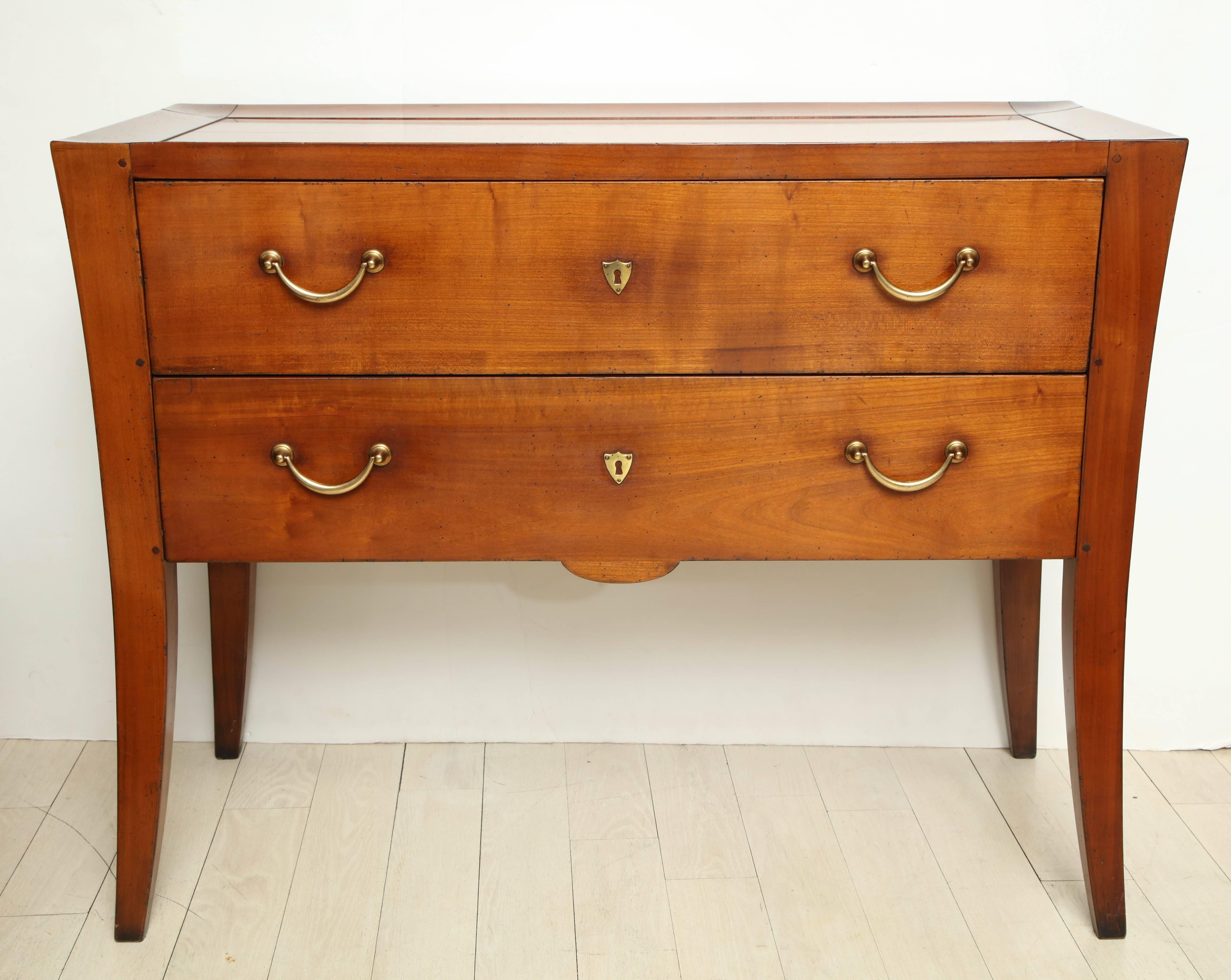 Two-drawer mahogany commode with brass pulls, from French yacht, circa 1950.