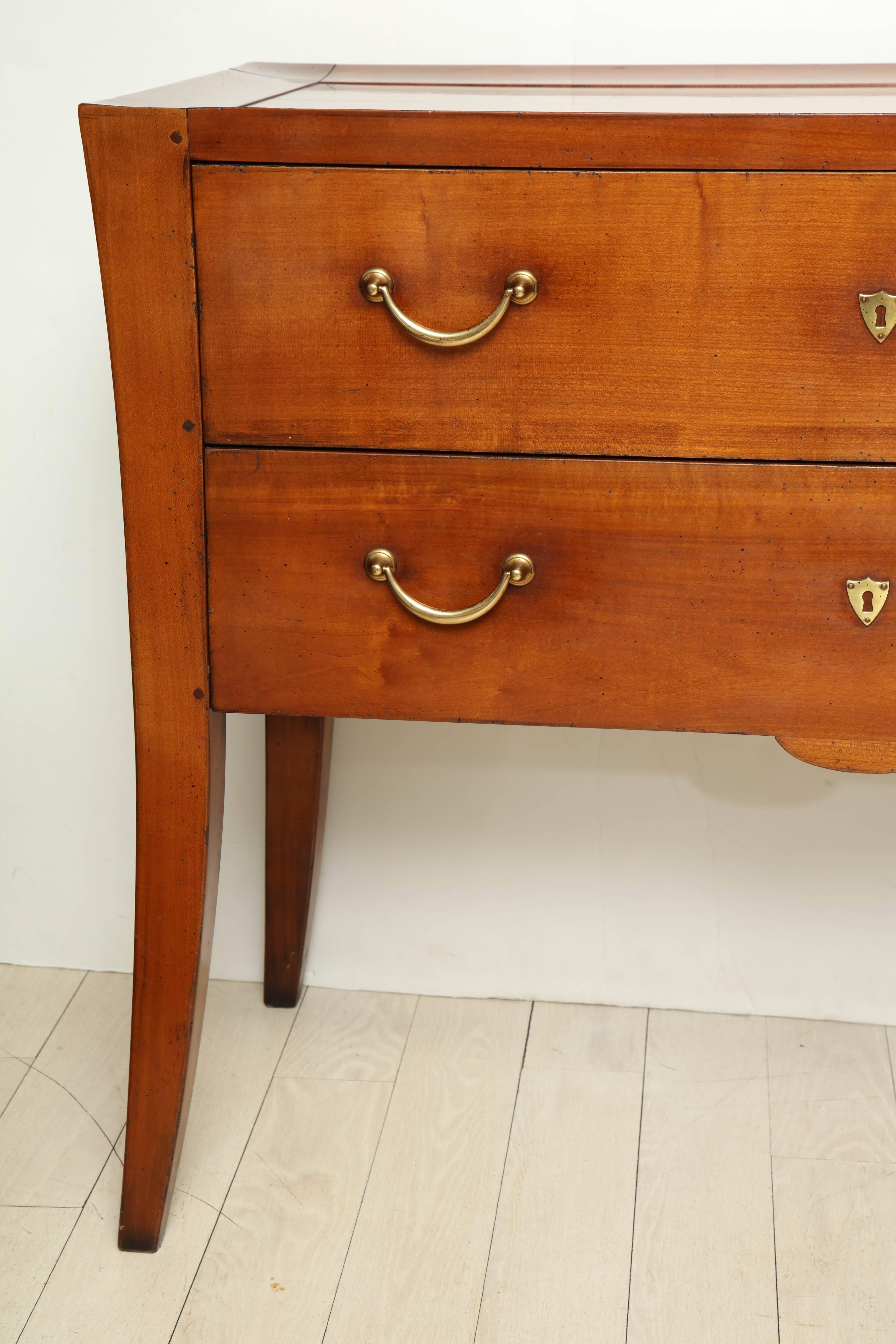 Mid-20th Century Two-Drawer French Mahogany Commode with Brass Pulls, circa 1950