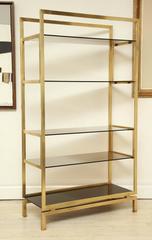Smoked Glass and Brass Etagere by Guy Lefevre for Malabert, France, circa 1970