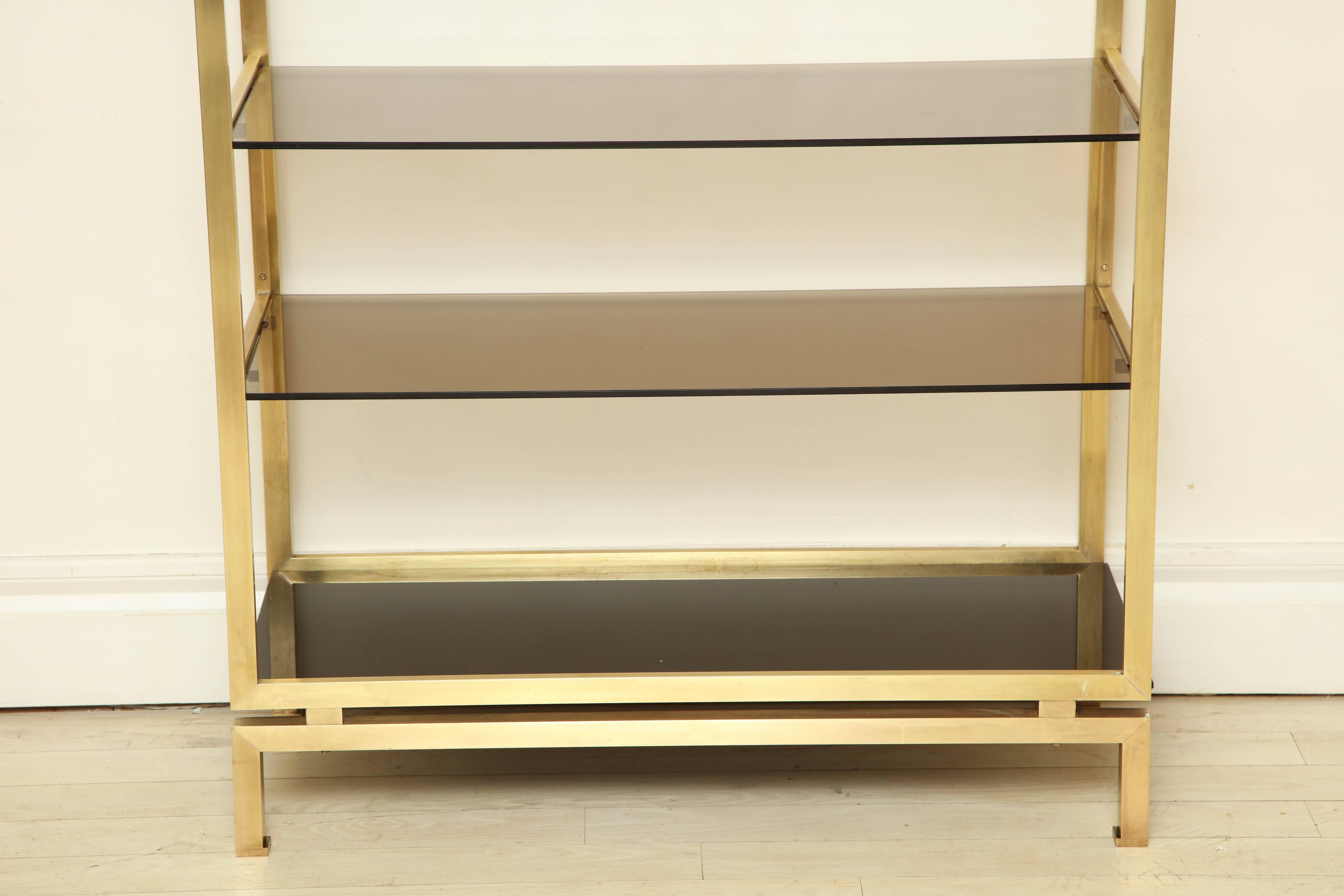 Modern Smoked Glass and Brass Etagere by Guy Lefevre for Malabert, France, circa 1970