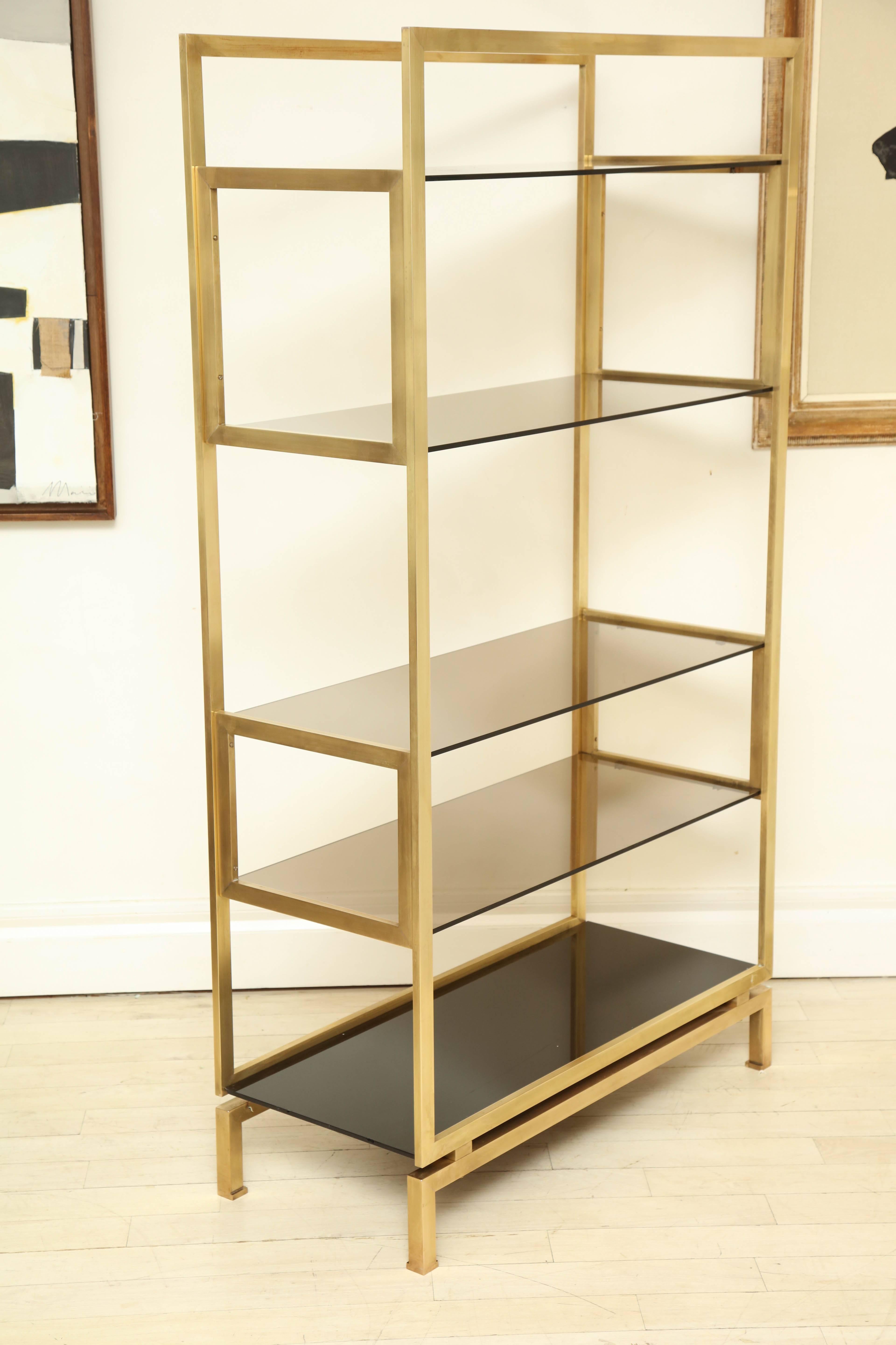 Smoked Glass and Brass Etagere by Guy Lefevre for Malabert, France, circa 1970 3
