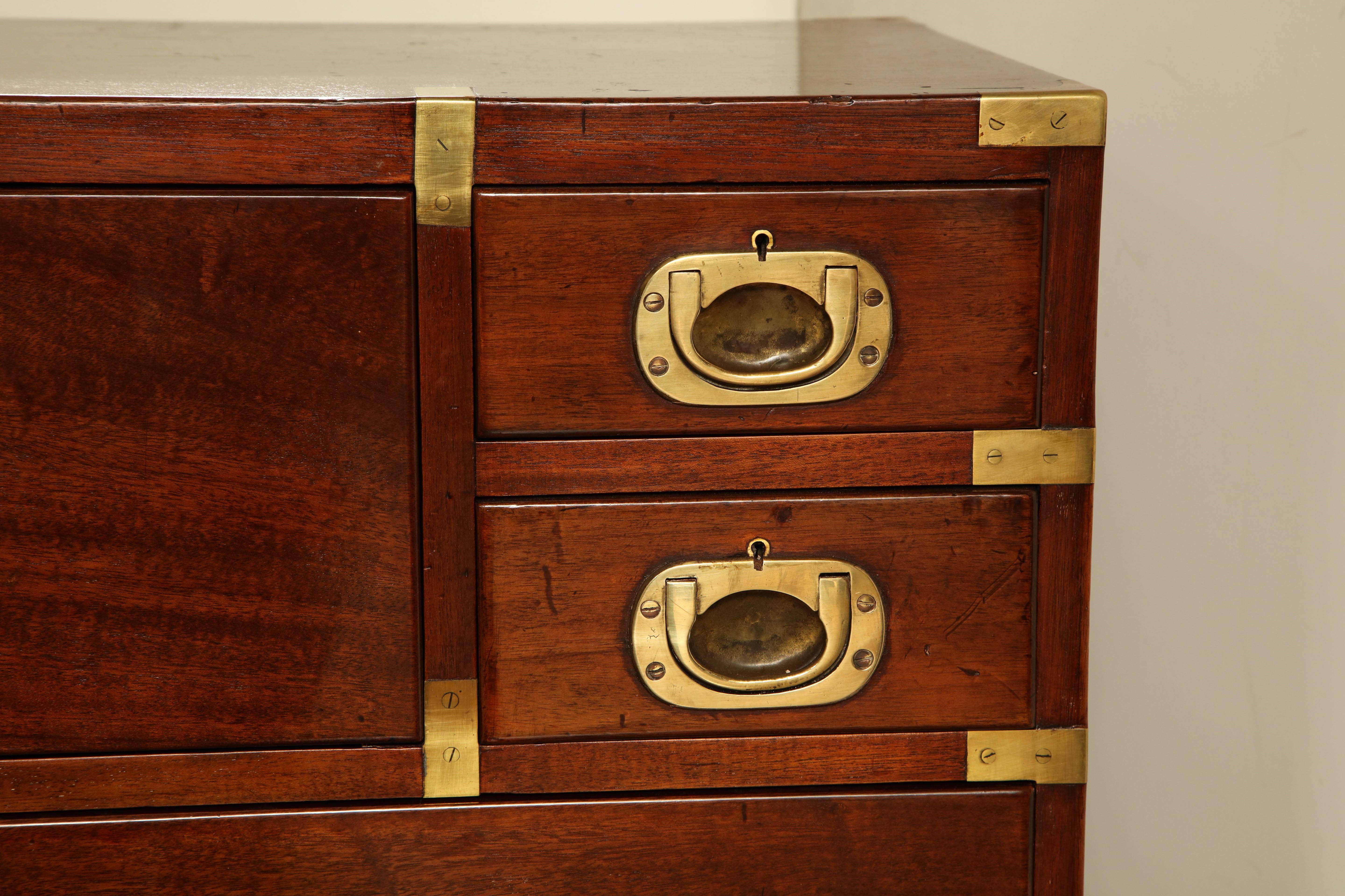 19th Century English, Mahogany and Brass Mounted Campaign Chest in Two Pieces In Excellent Condition In New York, NY