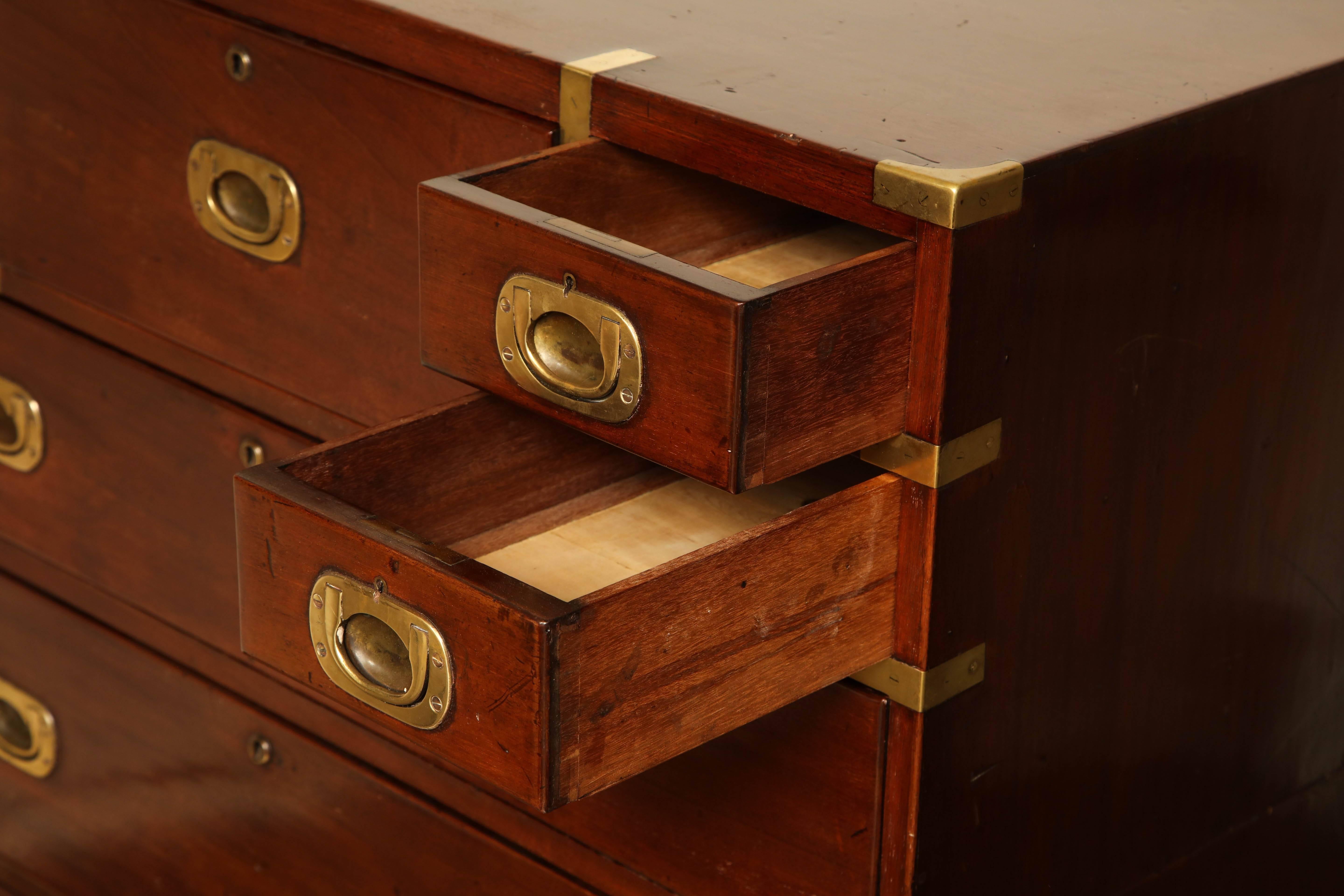 19th Century English, Mahogany and Brass Mounted Campaign Chest in Two Pieces 4