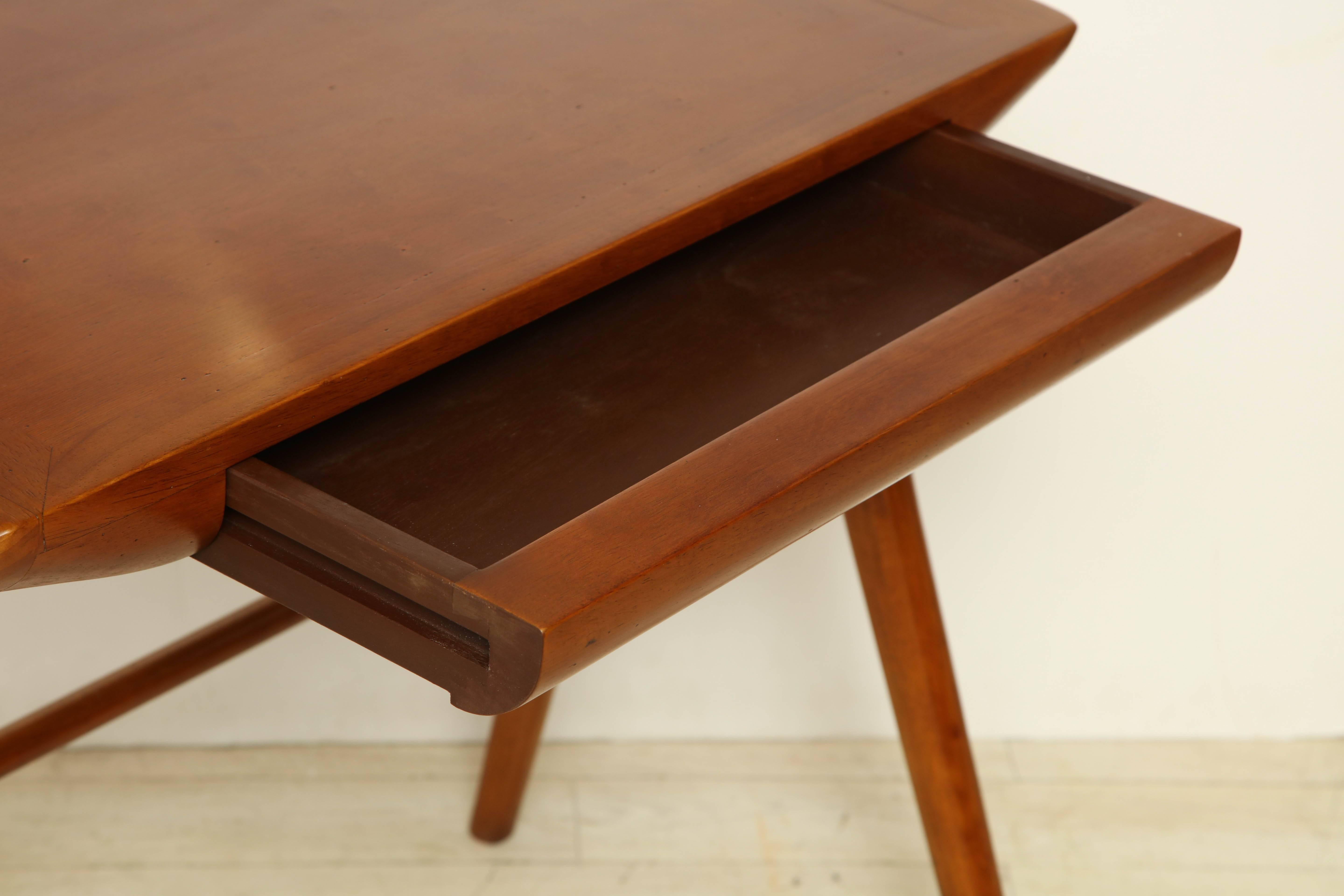 Italian Small Mid-Century Cherry Wood Desk with Matching Chair, France, circa 1960