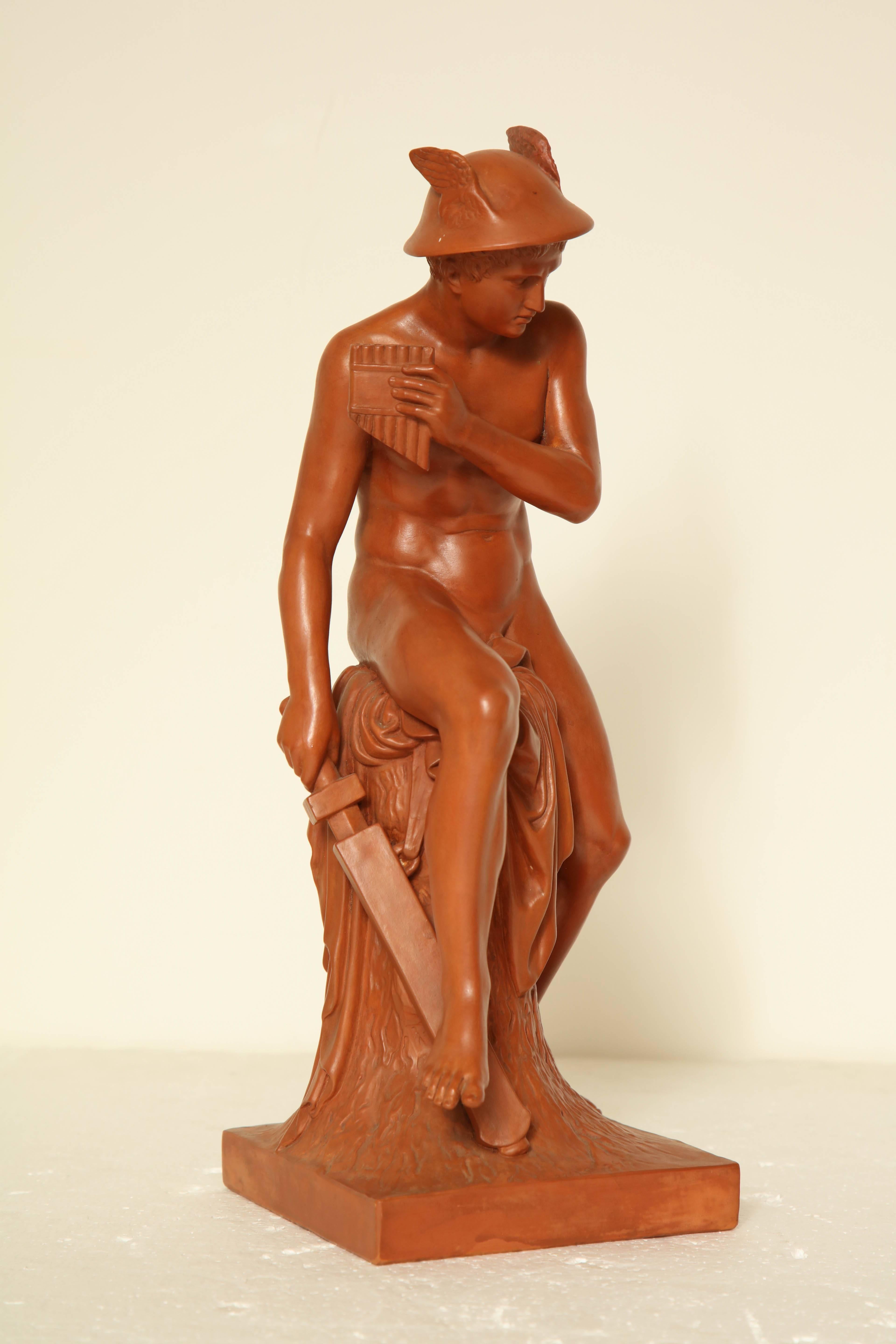Terracotta Late 19th Century Terra Cotta of Seated Mercury For Sale