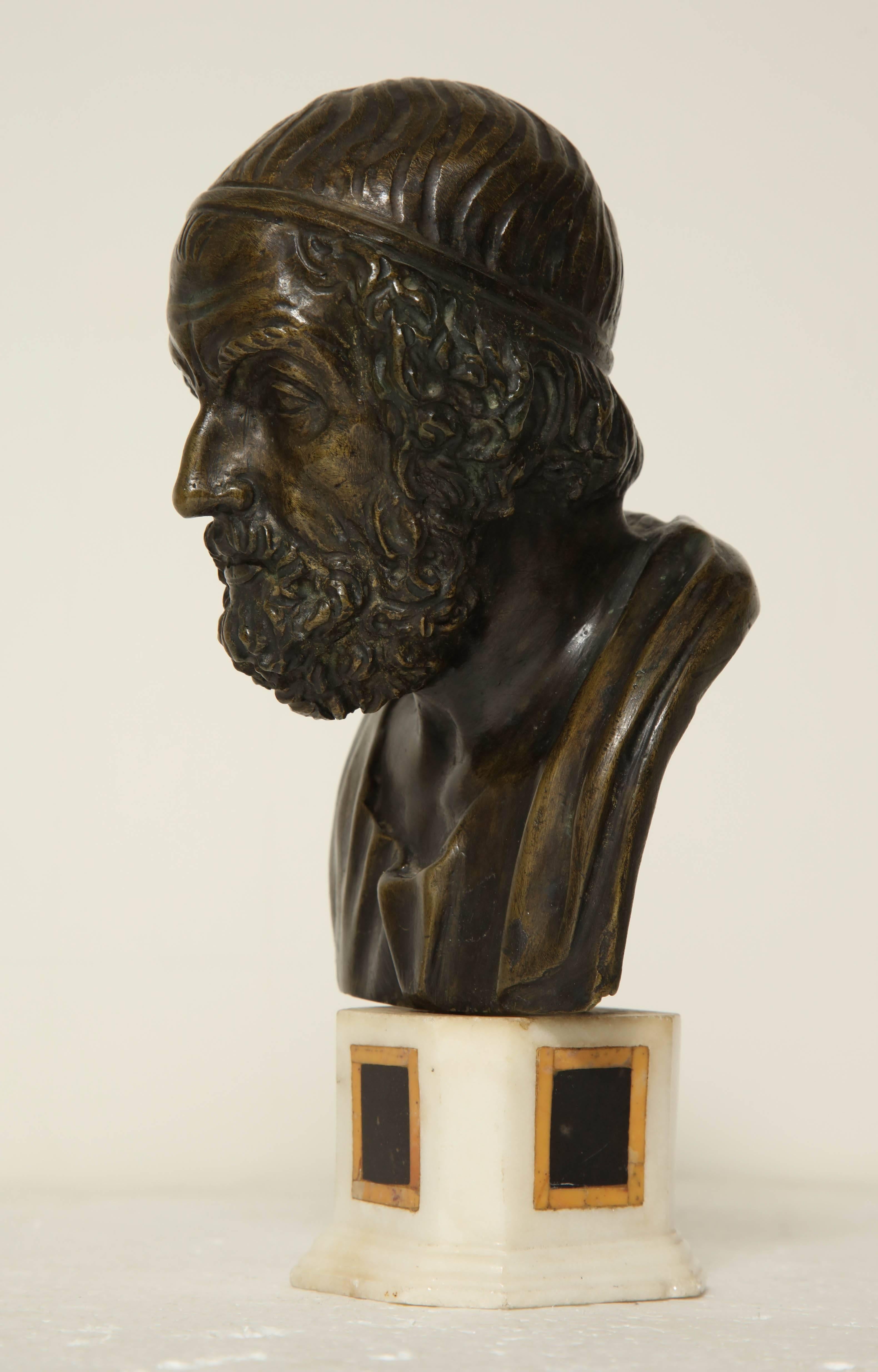 19th Century Italian Bronze Bust of Homer on Marble Socle In Good Condition For Sale In New York, NY