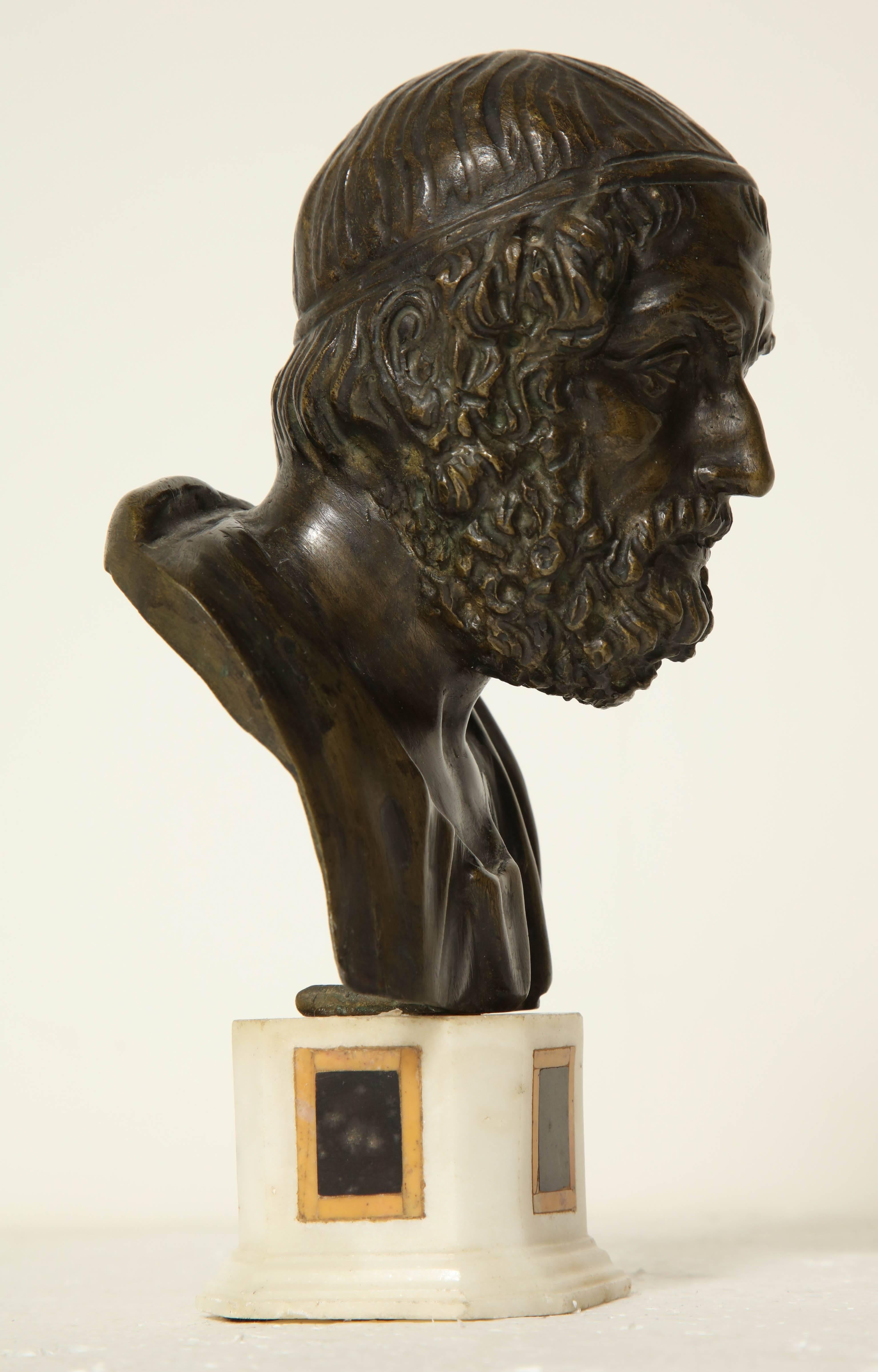 19th Century Italian Bronze Bust of Homer on Marble Socle For Sale 2