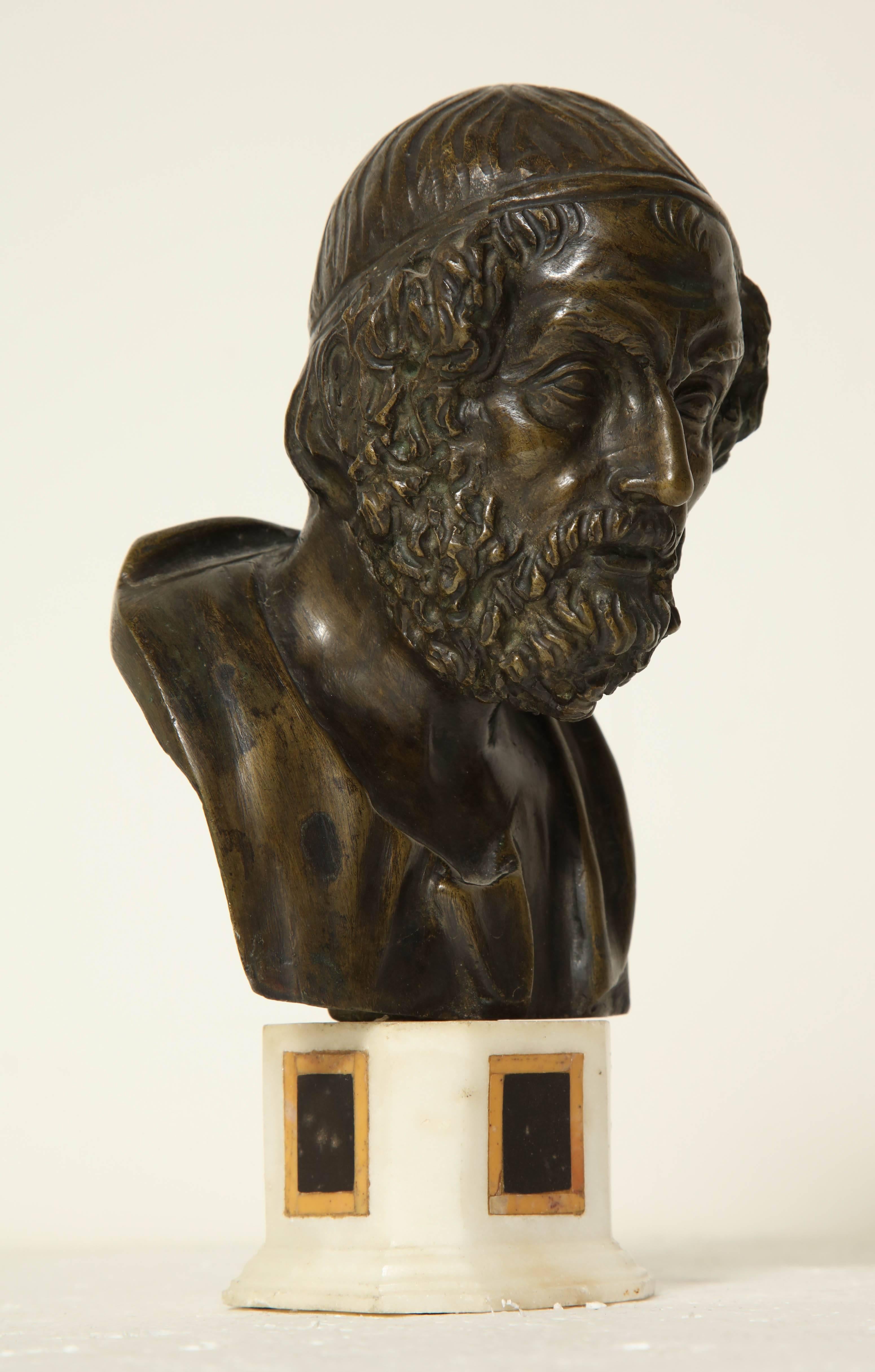 19th Century Italian Bronze Bust of Homer on Marble Socle For Sale 3