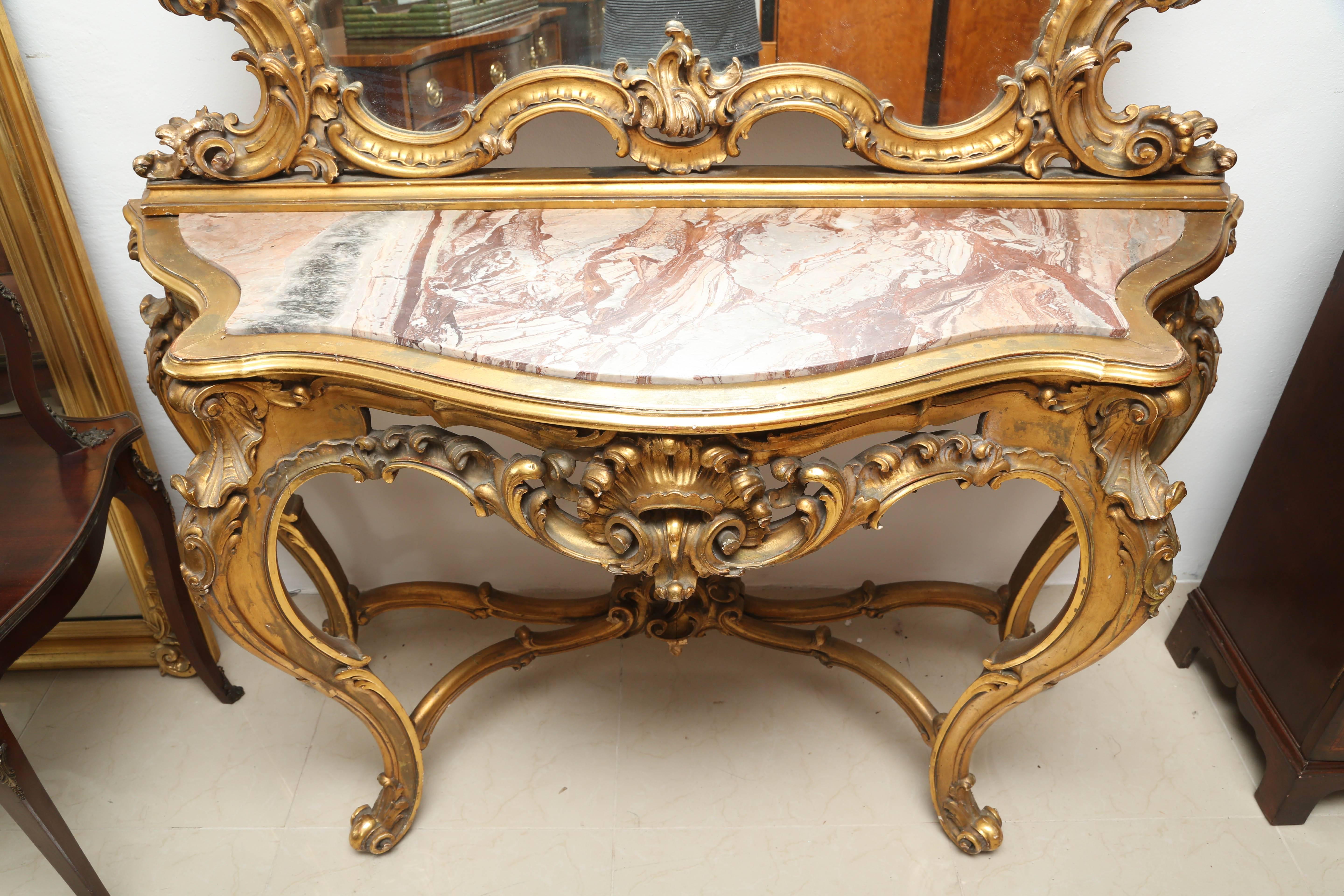 Superb French 19th Century Gilt Console and Mirror In Excellent Condition In West Palm Beach, FL