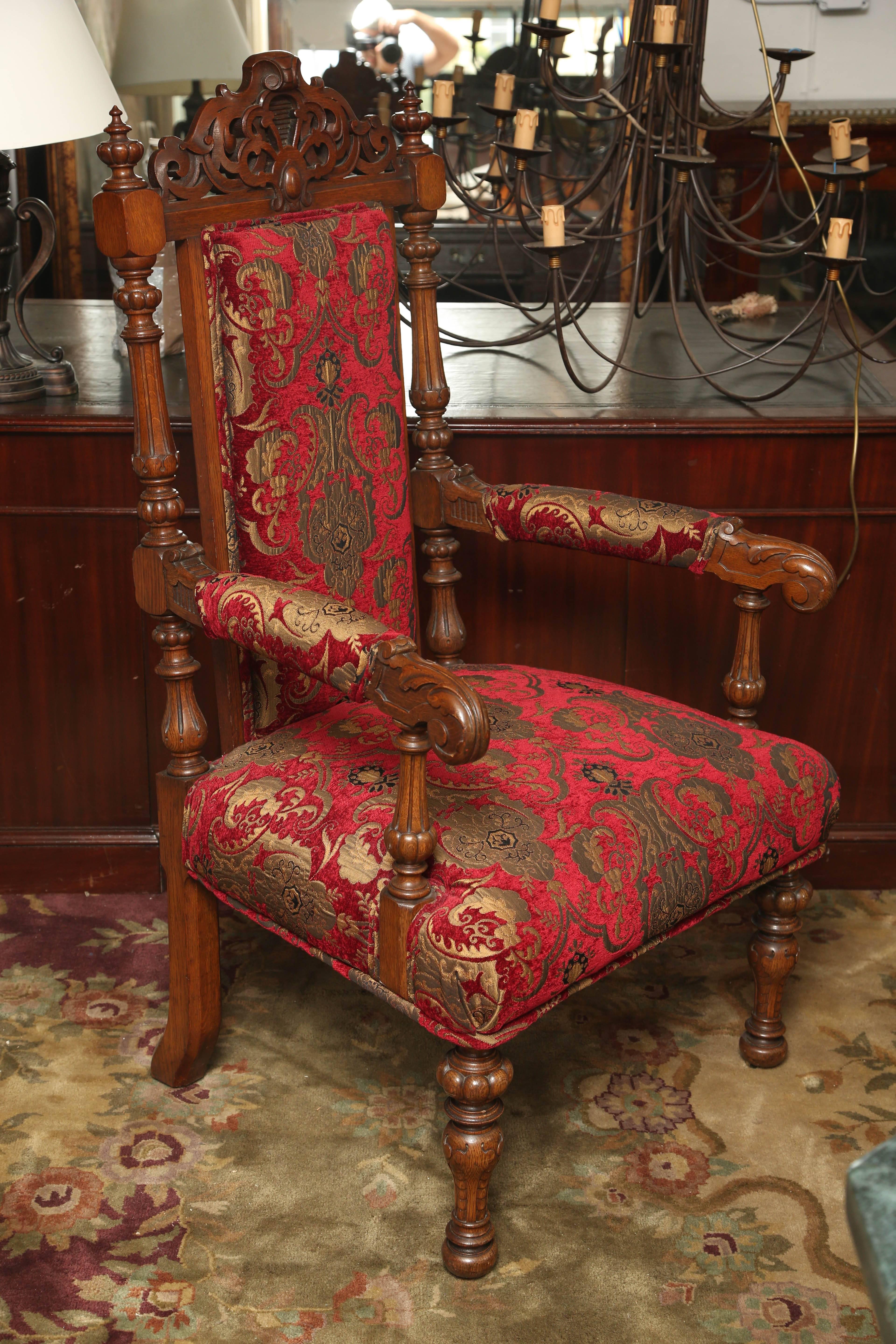 Superb Pair of 19th Century English Carved Oak Armchairs 1