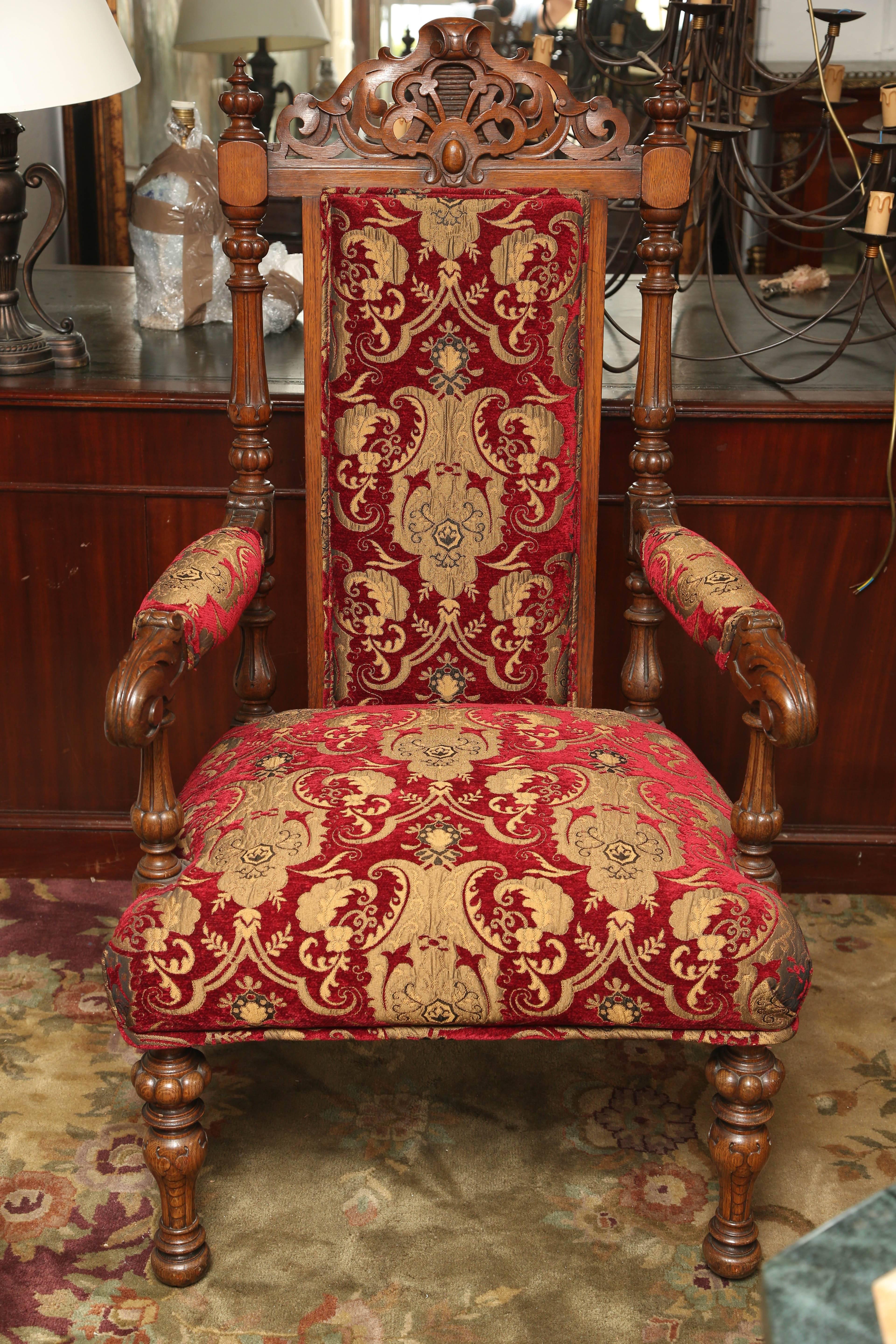 Superb Pair of 19th Century English Carved Oak Armchairs 4