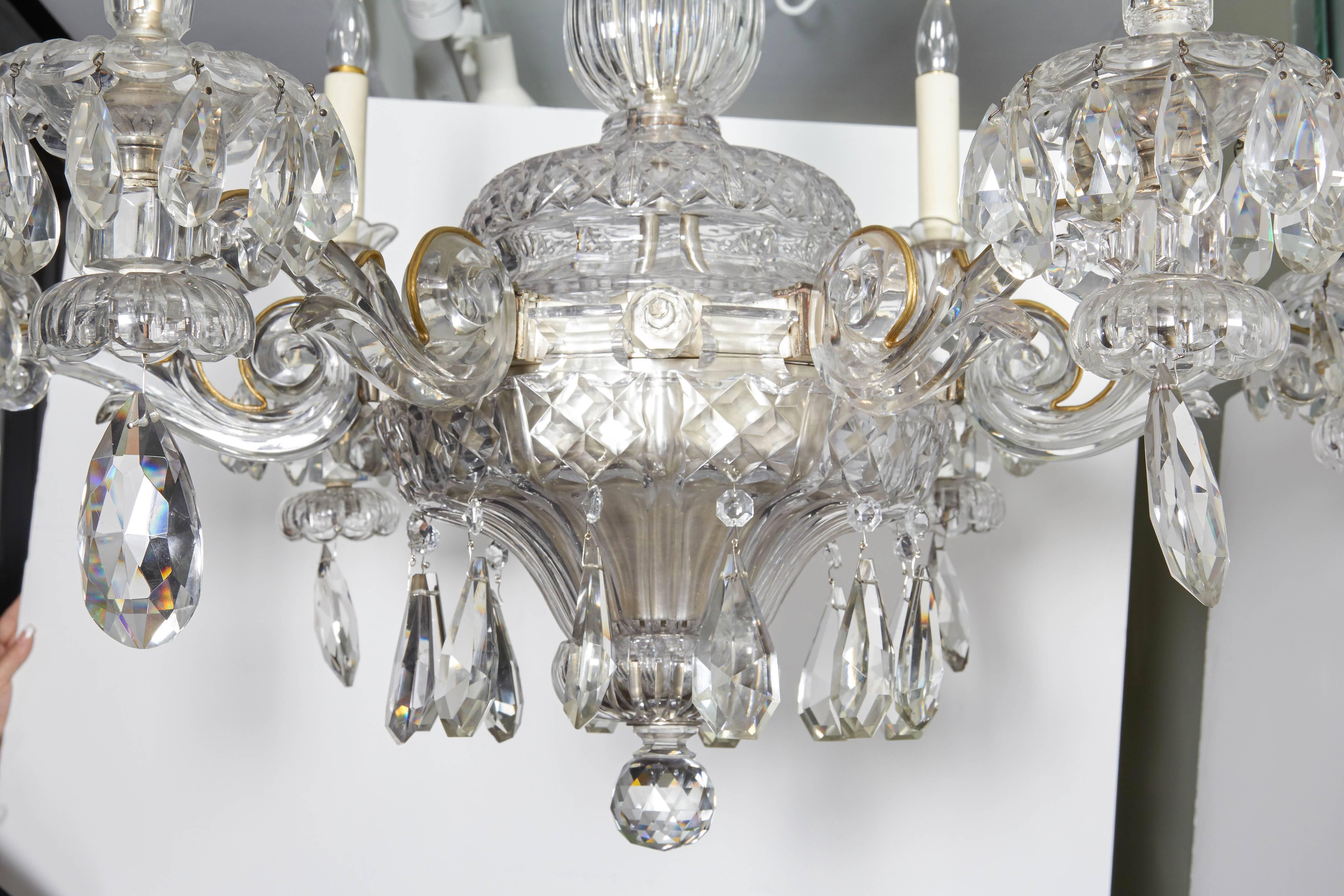 An Exceptional French Art Deco Molded and Cut-Crystal Six-Light Chandelier In Excellent Condition In New York, NY