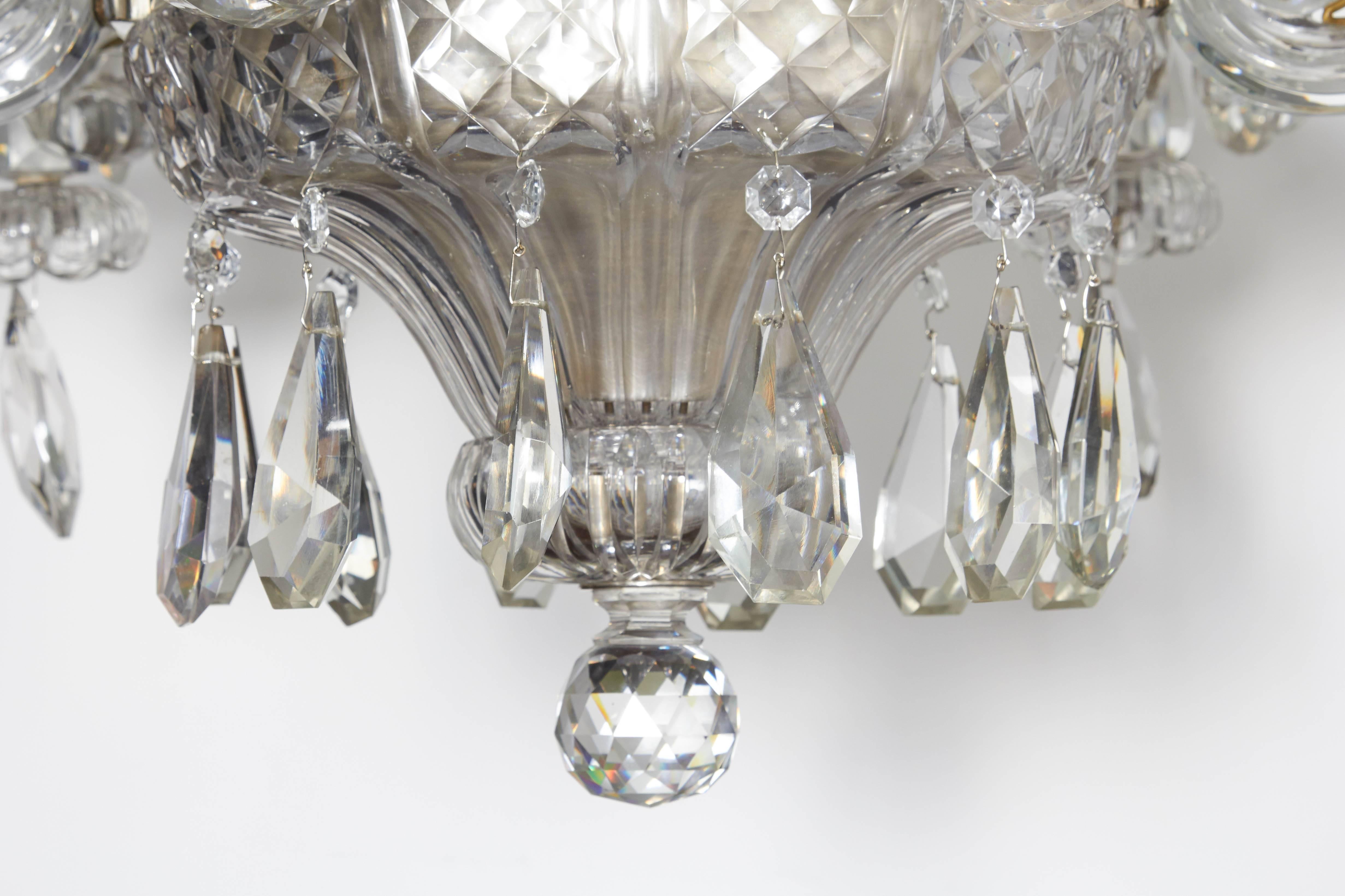 Mid-20th Century An Exceptional French Art Deco Molded and Cut-Crystal Six-Light Chandelier