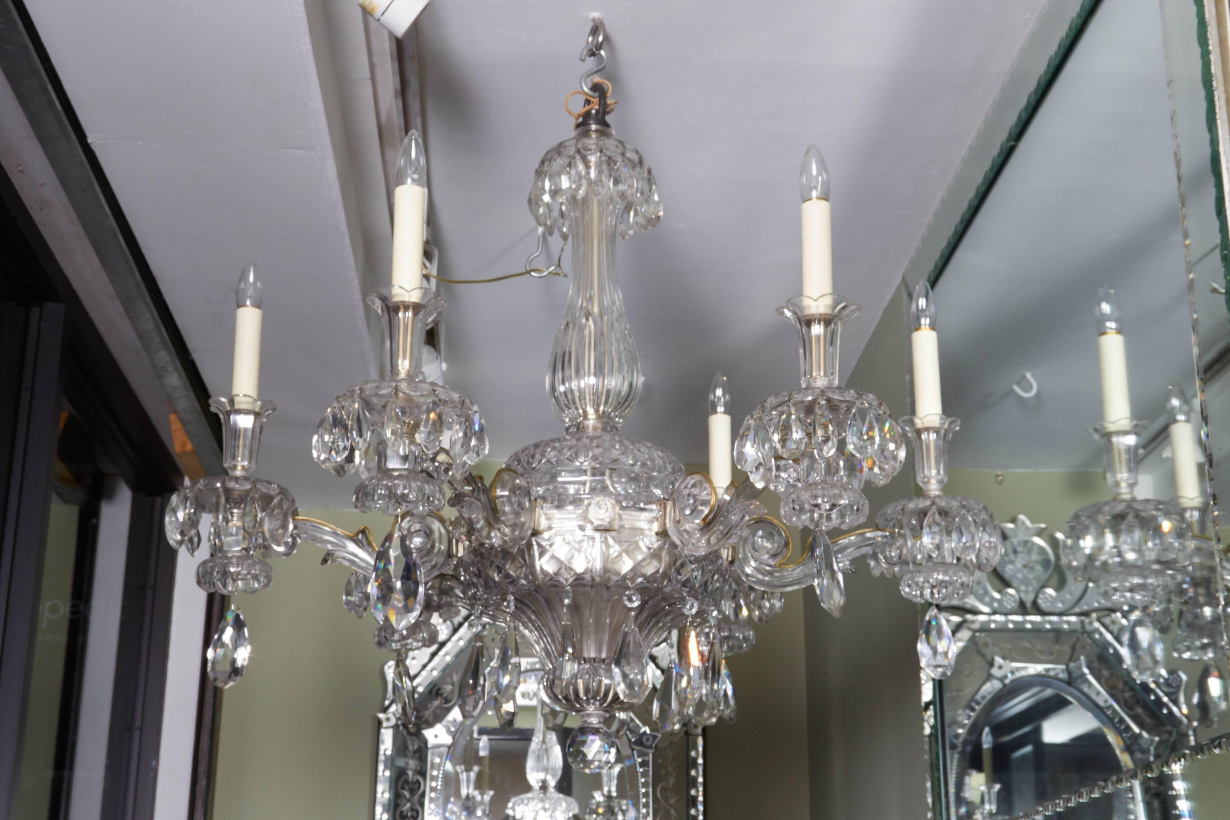 An Exceptional French Art Deco Molded and Cut-Crystal Six-Light Chandelier 2